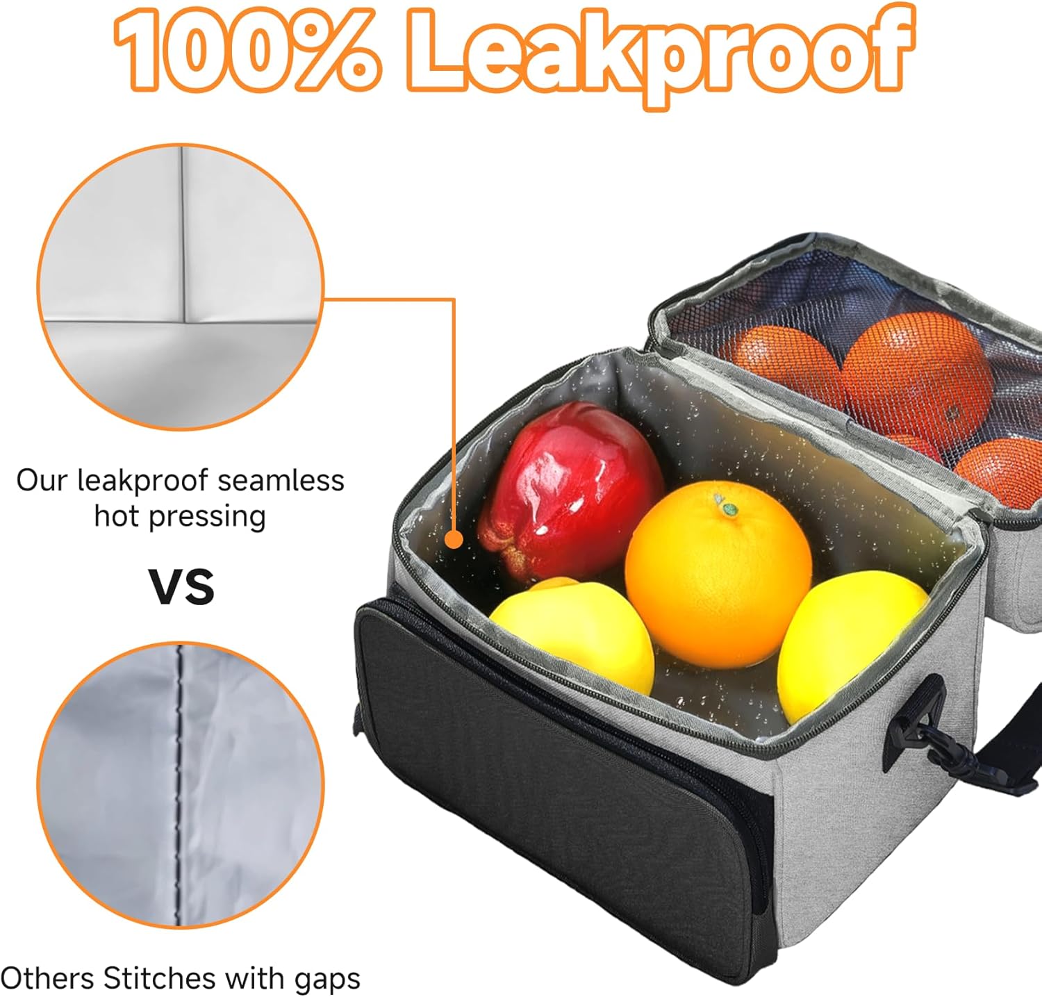 Insulated Lunch Box Dual Compartment Lunch Bag Leakproof Cooler for Men Women with Adjustable Strap,for Work, Picnic, Beach, Camping, Travel（Black Grey-12L） - Image 5