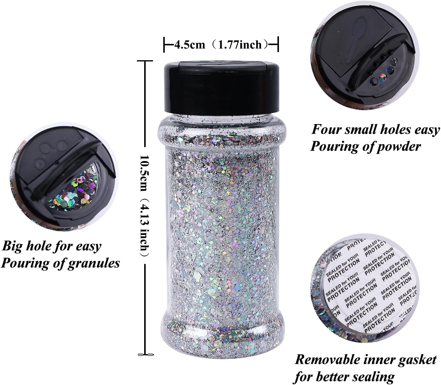 2oz Bottle Holographic Glitter Chunky Mixes 12 Color Super Laser Effect Glitter for Parties, Manicures, Slime, Tumbler Cups and Craft DIY, Holiday Decorations (2oz(57g) Holographic Silver)