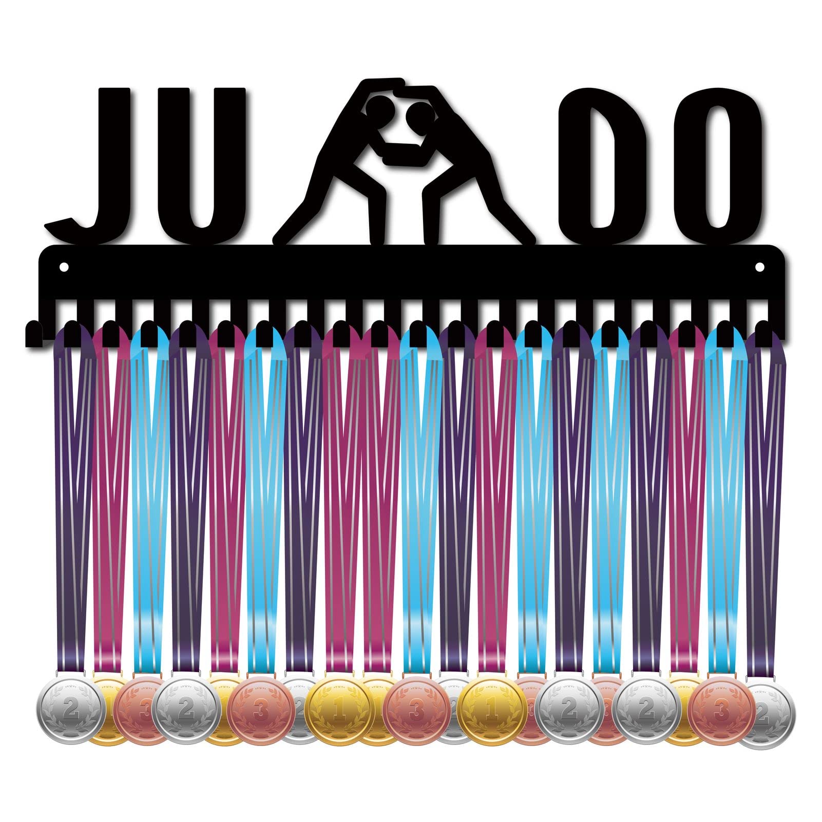 Présentoir Mural Pour Médailles De Judo - Support En Fer Pour 60 Médailles - Dimensions 40x15 Cm - Livré Avec Vis Et Chevilles