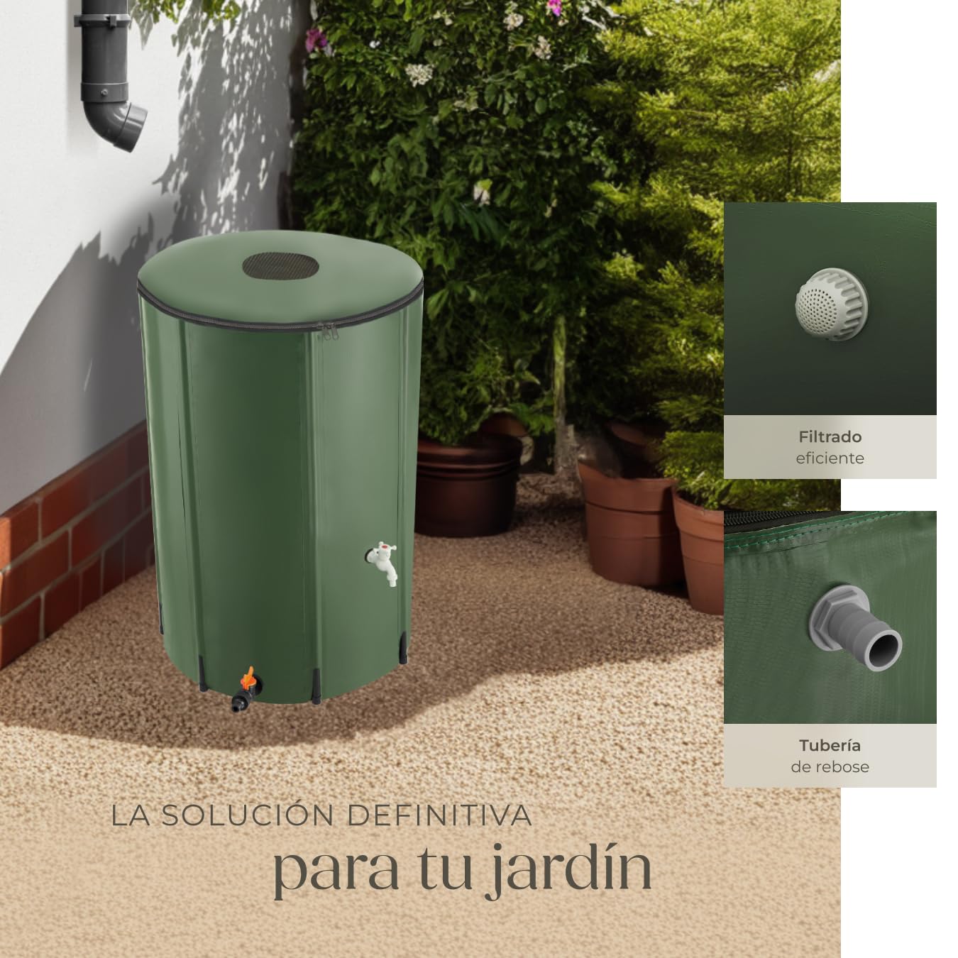 tectake® Deposito Agua Lluvia Plegable, Bidón con Grifo, Bolsa Agua Resistente Intemperie, Accesorios Camping, Garrafa Agua, Supervivencia, Fácil Montaje, Recolección Agua Lluvia - 380 litros