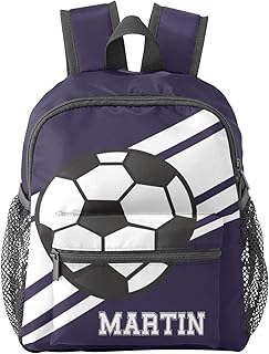 NZOOHY Navy Blue Soccer Personalized Kids School Backpack for Small Boys Girls,Custom Toddler Daypack Bags Kindergarten