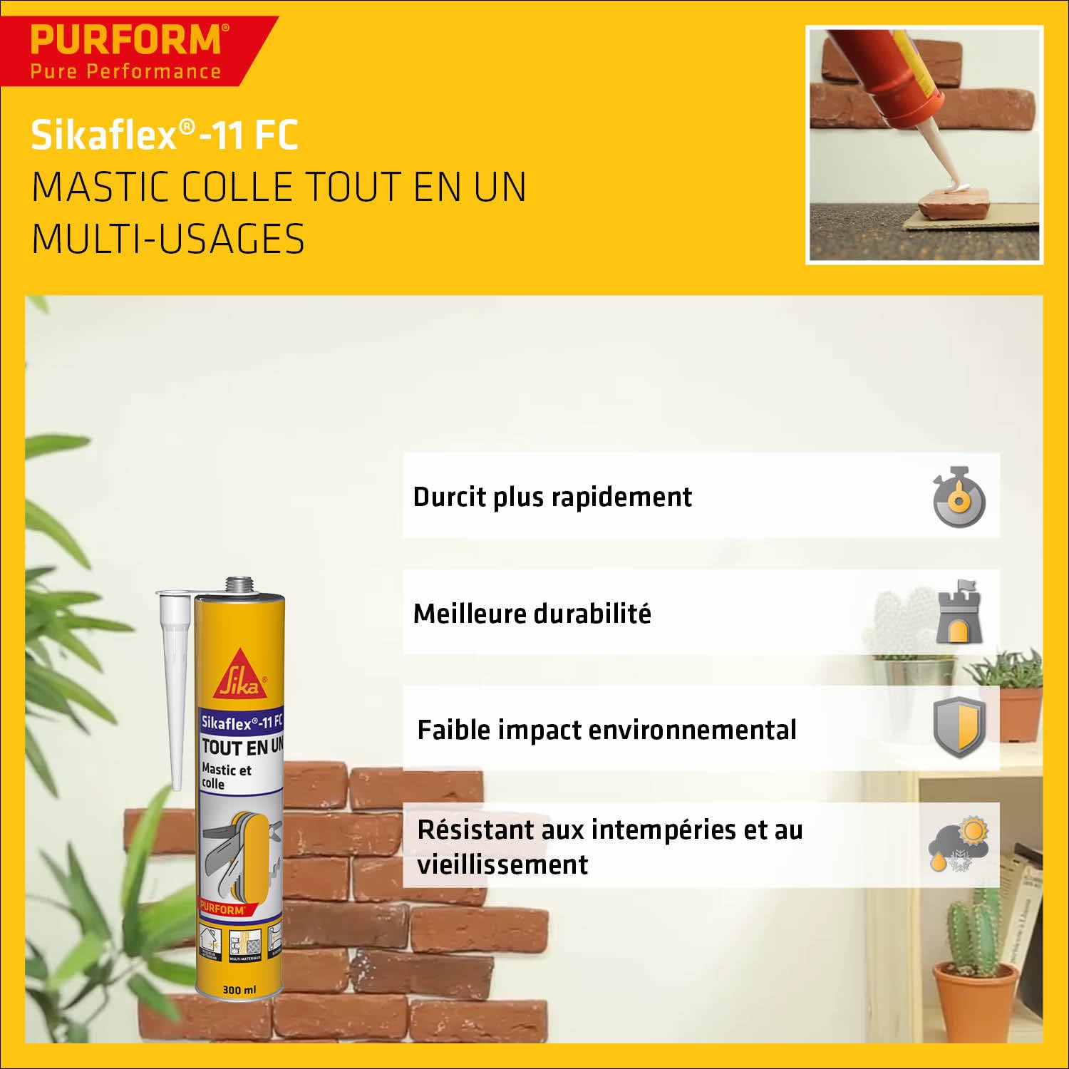 SIKA - Lot de Mastic, joint et colle multi-usages multi-supports - Sikaflex 11 FC Purform - Intérieur et extérieur - Lot de 3 cartouches Noires de 300ml + 3 cartouches Blanches de 300ml