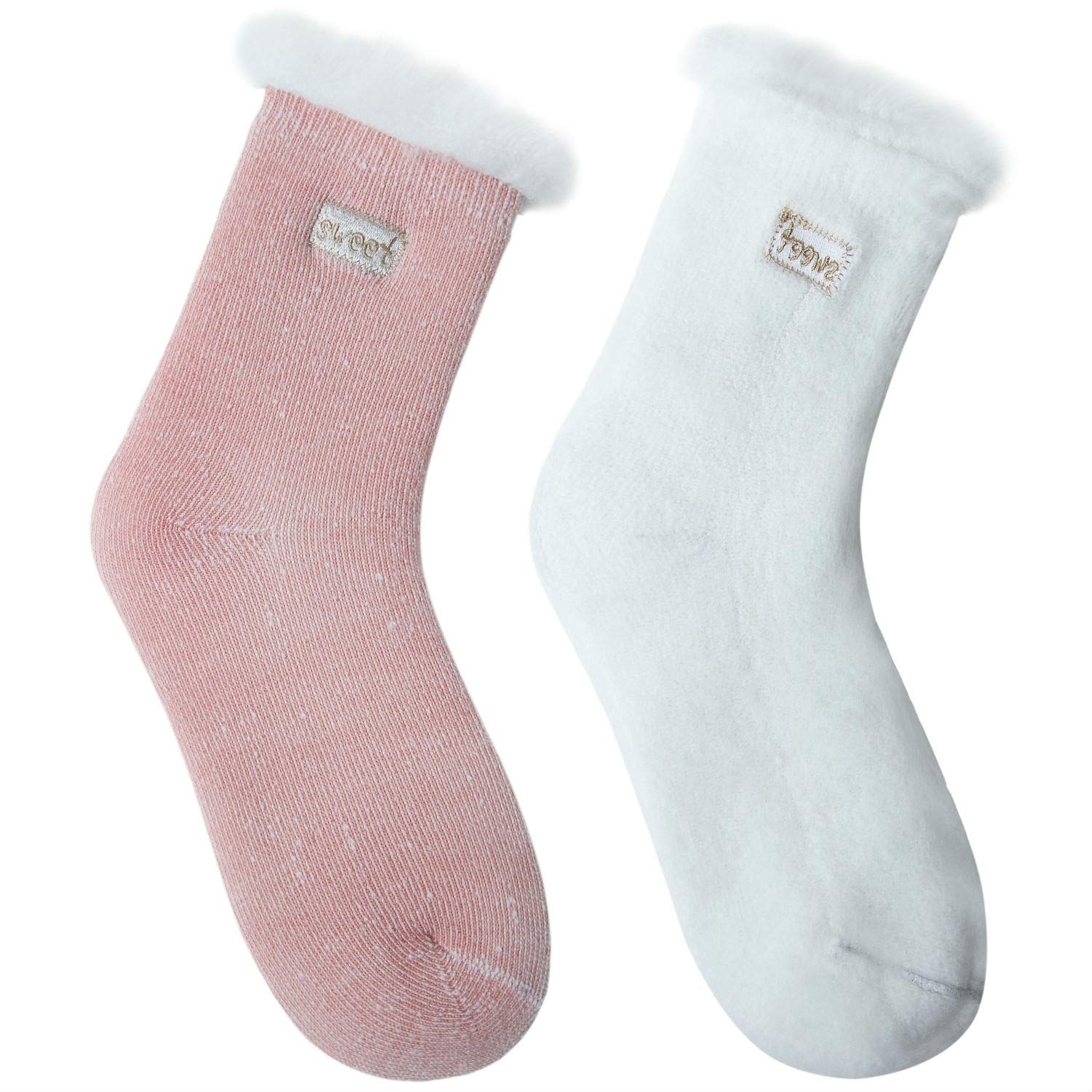 JARSEEN 2 Paia Calze di Lana Invernali Termiche Calzini Ricamo Carino Caldo Spessi Morbido Calzettoni Donna