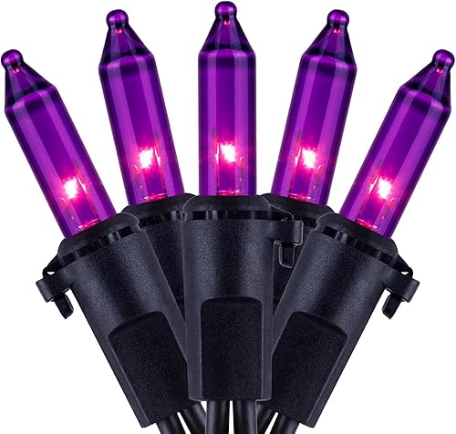 YULETIME Luces de Halloween moradas con cable negro, 66 pies, 200 luces de Navidad con certificación UL, paquete de 2 juegos de 33 pies, 100 luces