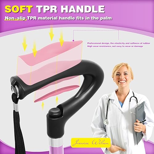 Miniatura 3 de BigAlex Bastón plegable con mango suave TPR para ancianos base sólida ajustable bastón para hombre y mujer