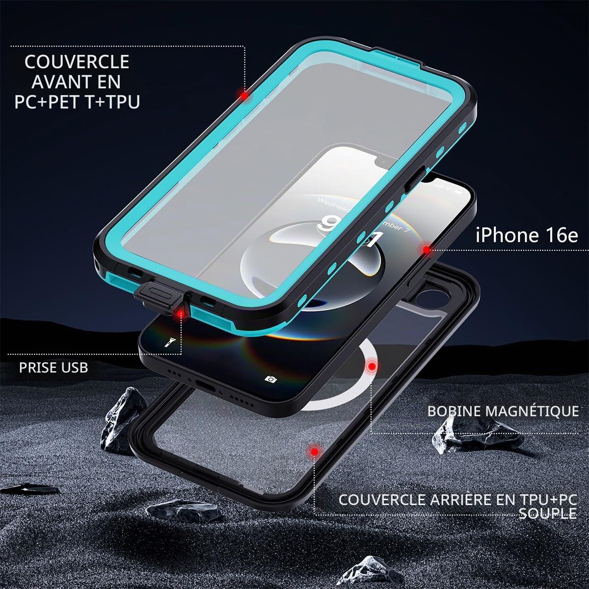 AICase Coque étanche pour iPhone 16e/iPhone 17e, MagSafe, résistante à la Neige et à la poussière, certifiée IP68, Protection 360°, pour iPhone 16e 2025/iPhone 17e 2026 de 6,1"