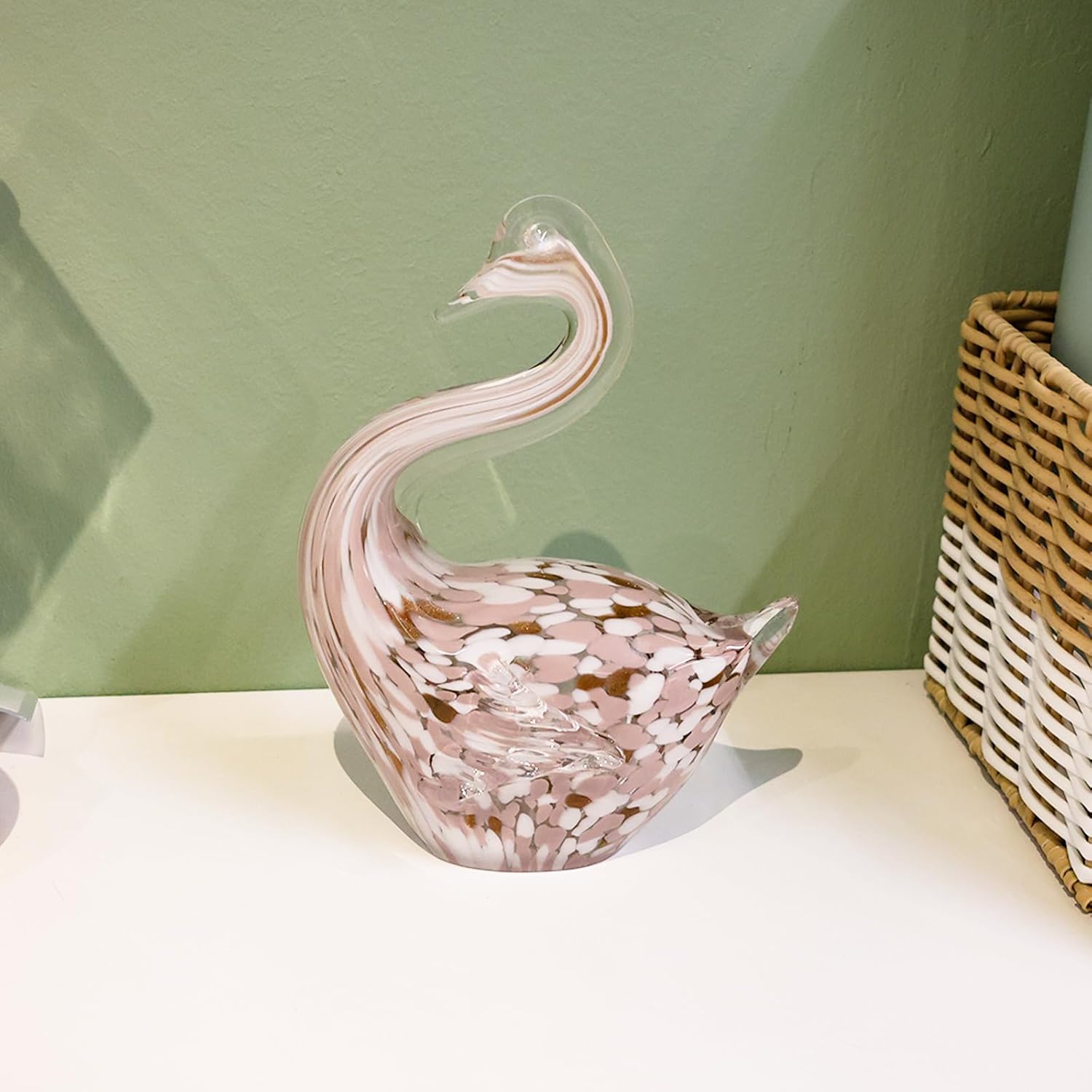 Glass Pink Swan Figurine Handmade Swan Figurines Ornament Blown Glass Art Animals Sculpture Bookshelf, Office, Living Room, Dining Table Centerpiece Home Decor