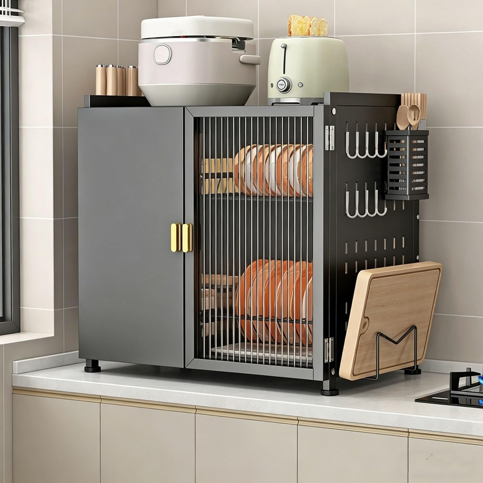 Égouttoir de comptoir cuisine noir 2 niveaux et étagère de rangement vaisselle