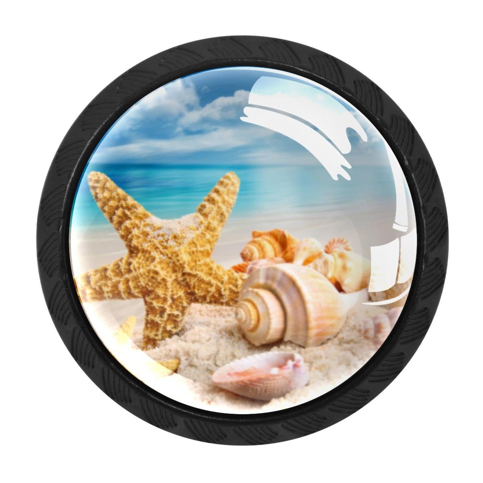 Luoweisi 4 Pack Starfish and Seashells on the Beach Cabinet Knobs Round Drawer Pulls Cupboard Door Handles Cabinet Hardware for Kitchen Bathroom Decor