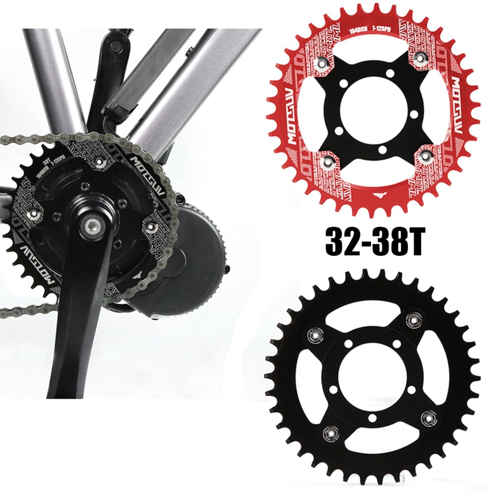 104BCD - Catena per anello adattatore Spider per motore Bafang 01/02, componente per ruota dentata in lega di alluminio (rosso, 32 T)