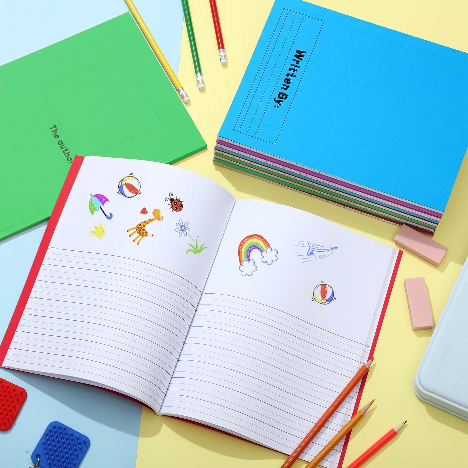 Henoyso 120 pagine, quaderni per composizione primaria, 22 x 19 cm, quaderni primari K-2, libri vuoti per bambini, per scrivere storie, quaderni per bambini all'asilo (rosso, verde, blu, viola, 12