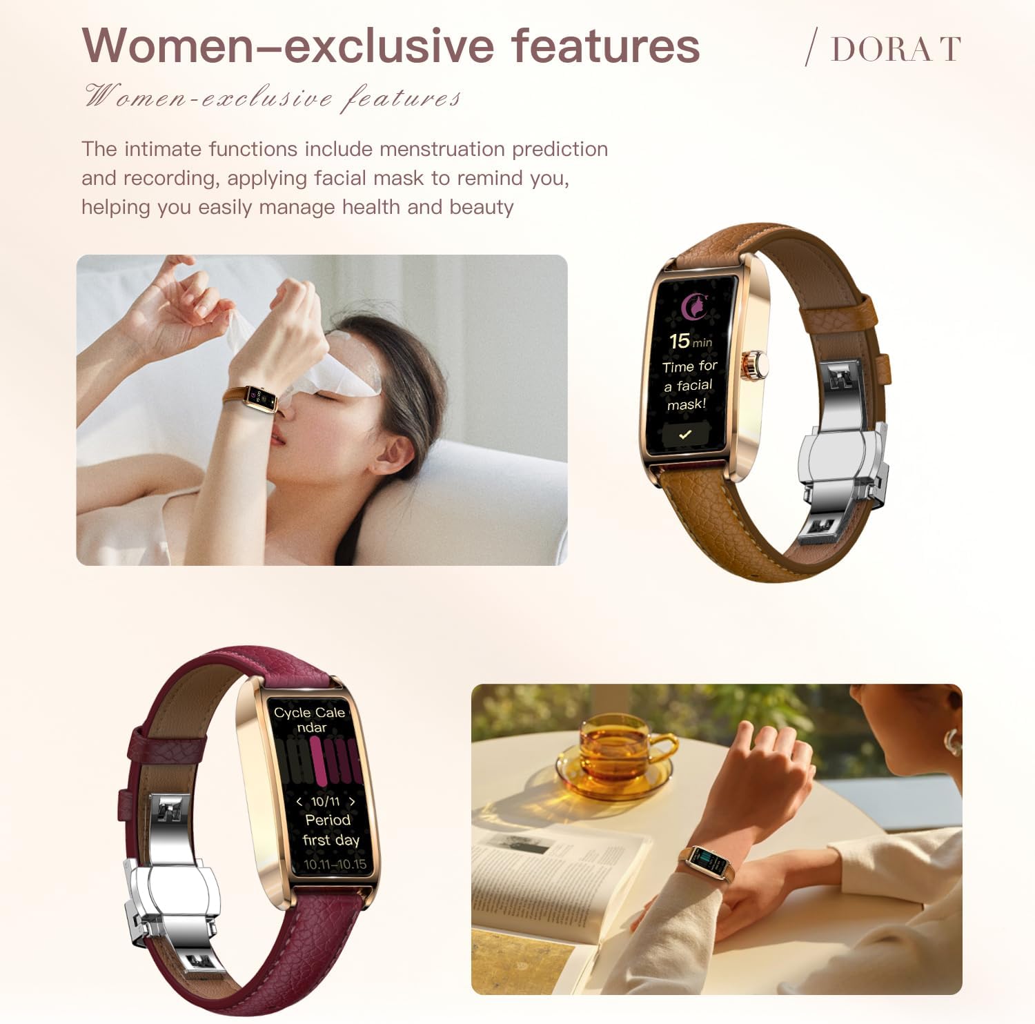 Fitness Tracker for Women Ladies Fitness Watch Dressy Leather Strap Alloy Case Luxury Fashion Heart Rate Monitor Sleep Tracker Pedometer Step Counter Waterproof Elegant Smart Watches for Womens