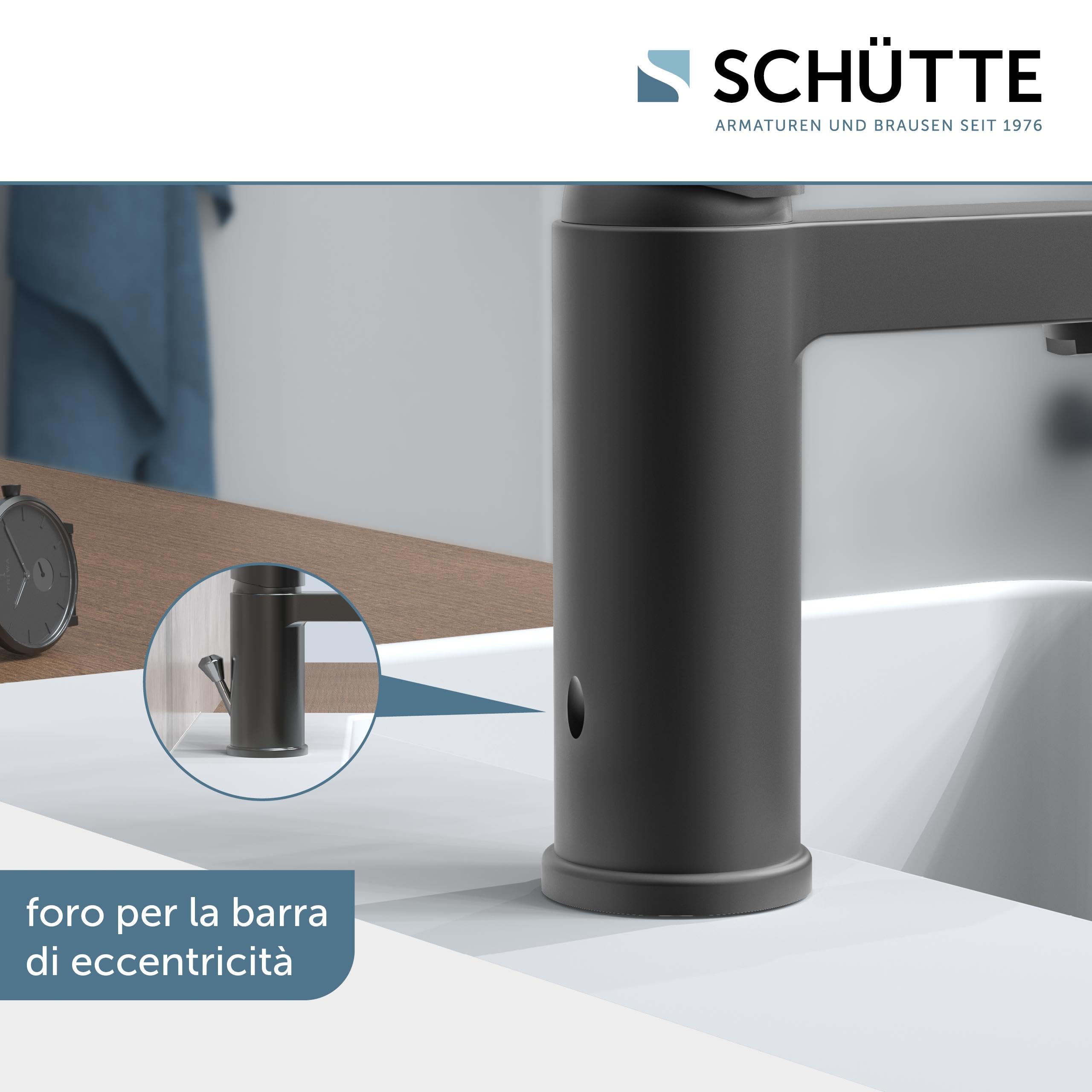Miscelatore per lavabo Schütte Elephant, elegante miscelatore con rubinetto di scarico per bagno, rubinetto per bagno con scarico a scomparsa, rubinetto per lavabo, grafite opaca, 34212