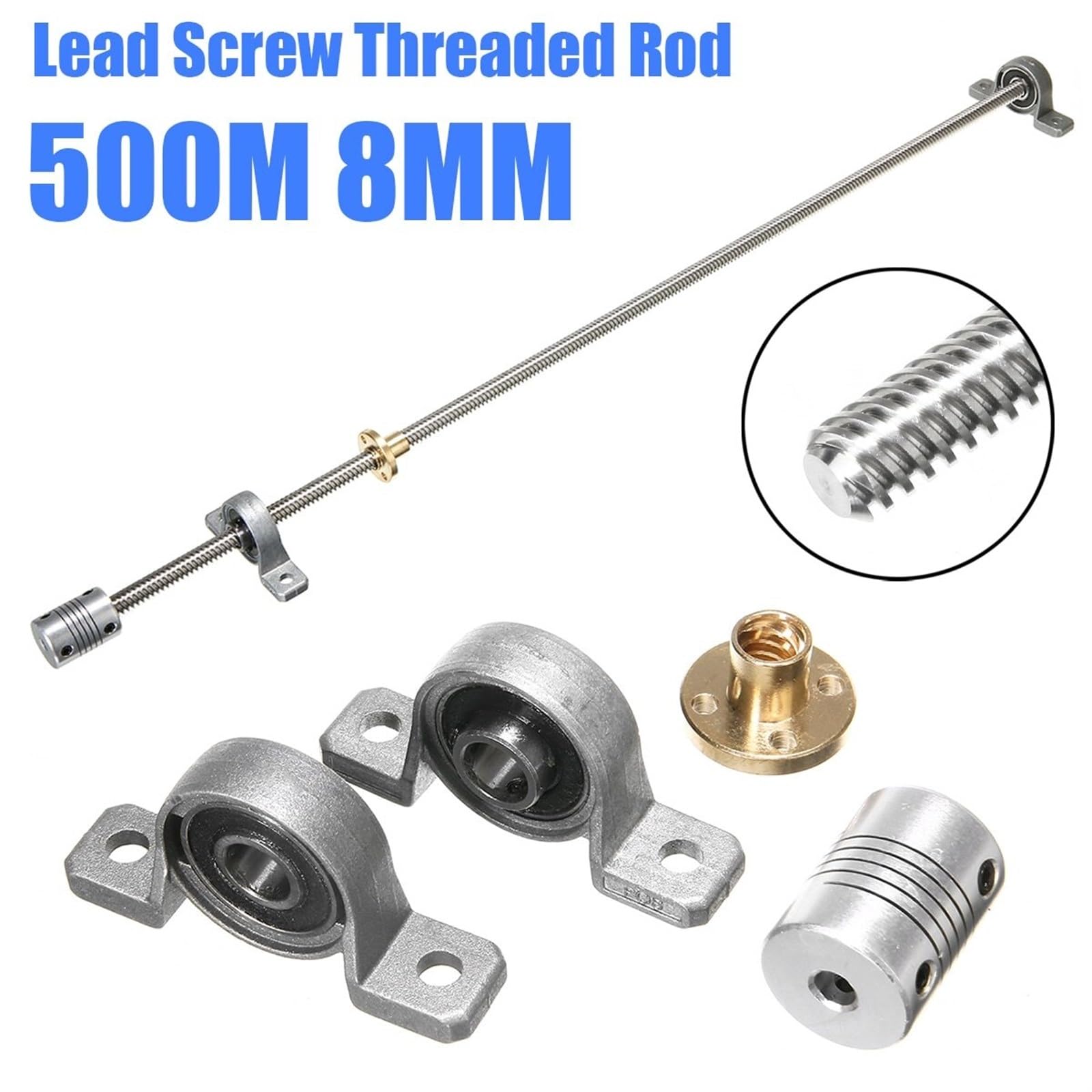 TR8x4 Leitspindel-Set, 8 mm Durchmesser, 2 mm Steigung, 4 mm Steigung, 500 mm Länge, 5er-Pack
