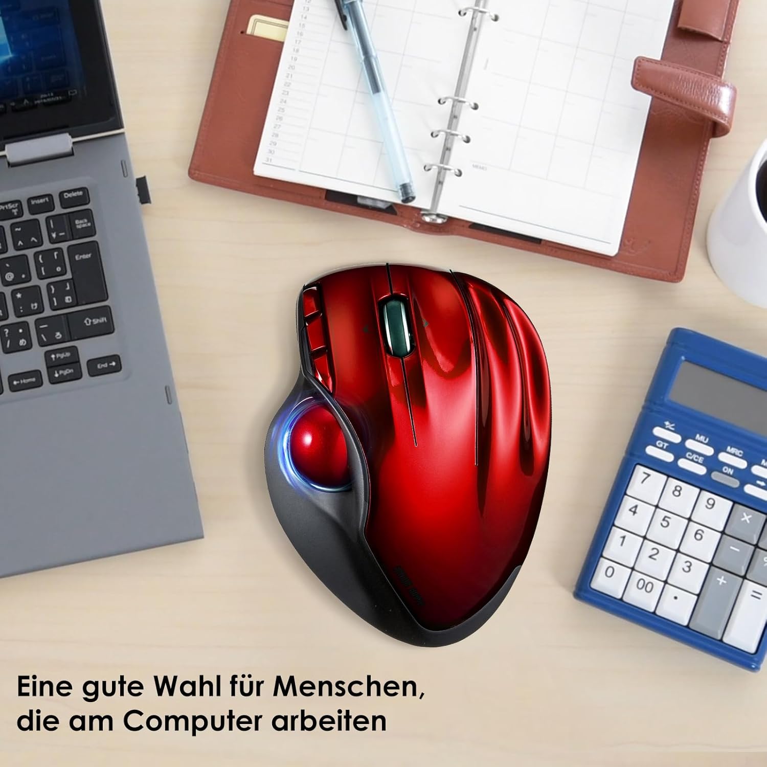 SANWA Wired Ergonomic Trackball Mouse, Programmable Roller Ball Mice, Tilt Scroll, 400/800/1200/1600 DPI, Computer trackball & Finger Rest, Compatible with Mac, Windows, Laptop, Chrome OS, Red