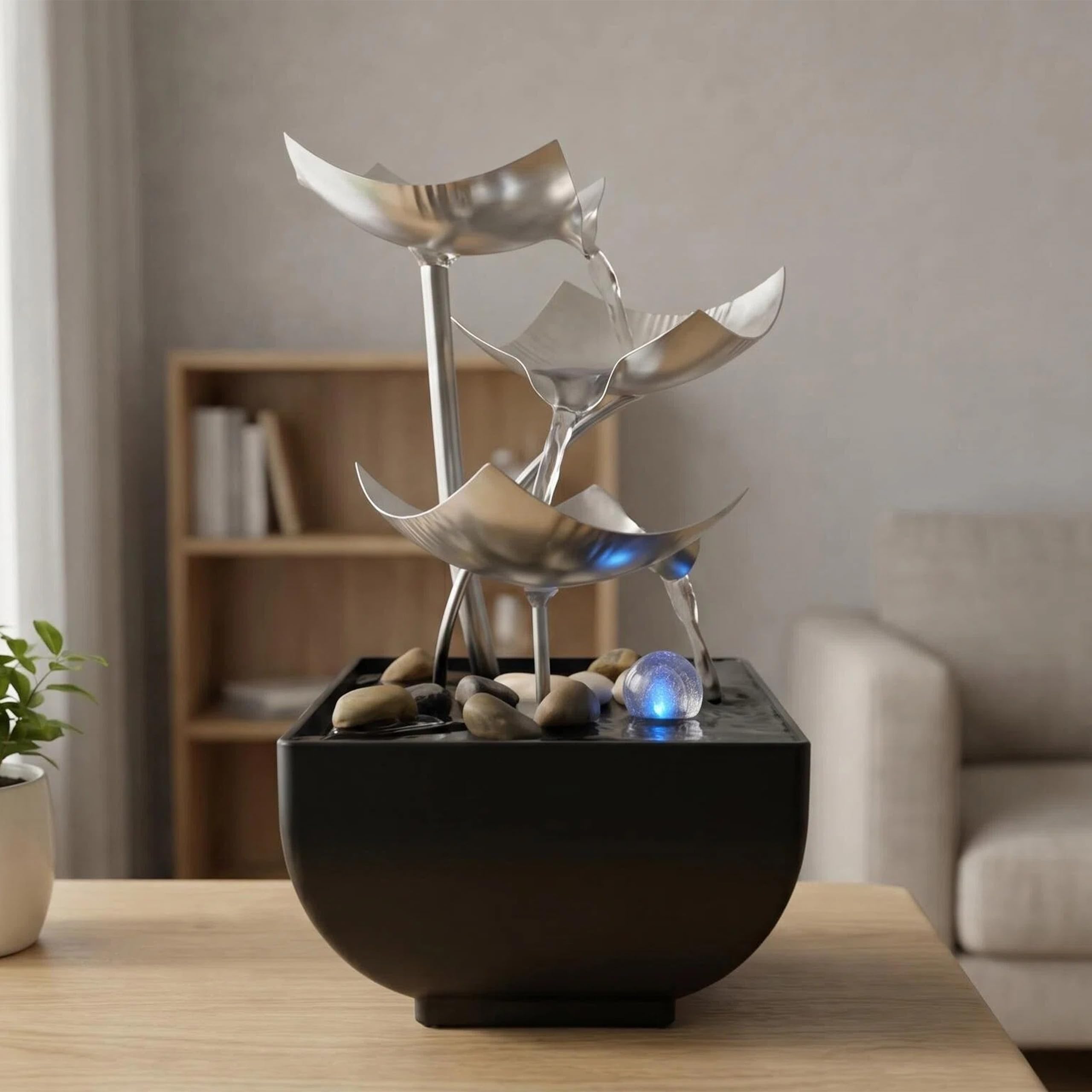 Fontana da interni | Moderna decorazione zen con pompa silenziosa, moderna decorazione da tavolo zen (argento)