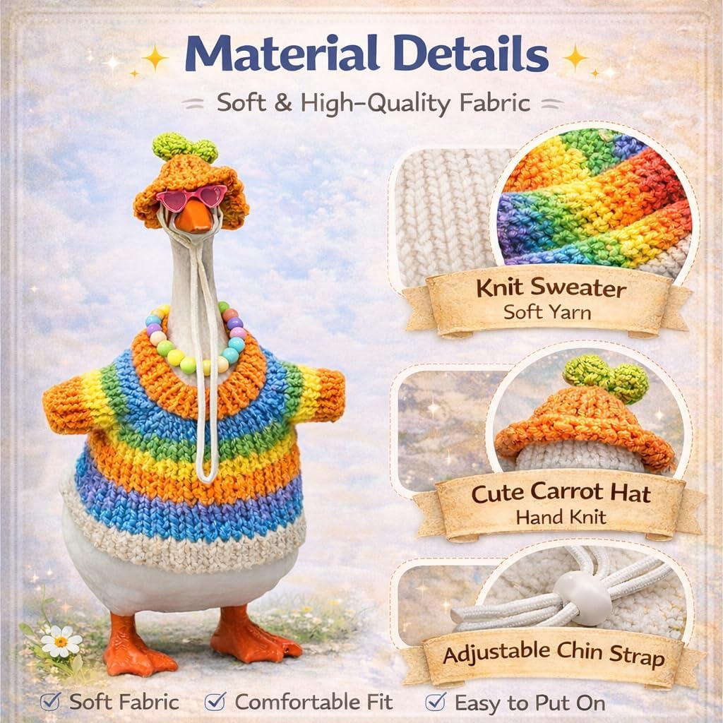 Desk Goose Outfits for 7 Inch Goose, 32PCS Mini Goose Clothes Accessories Set with Colorful Sweaters, Leopard Outfit, Hats, Skirts & Sunglasses, Cute Office Desk Decor Gift(Figure Not Included)