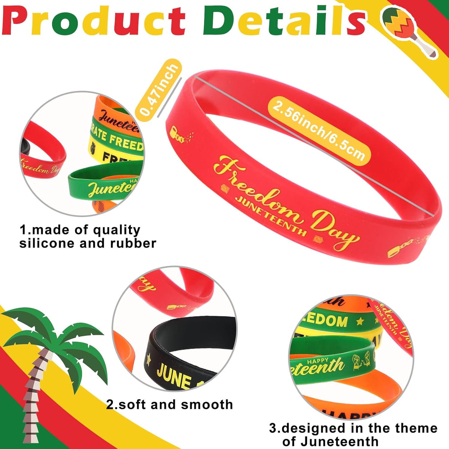 Kigeli 300 Pcs Juneteenth Party Rubber Bracelets Black American Independence Day Holiday Party Supplies Freedom Day Patriotic Supplies Goodie Bag Stuffers Fillers Silicone Wristbands