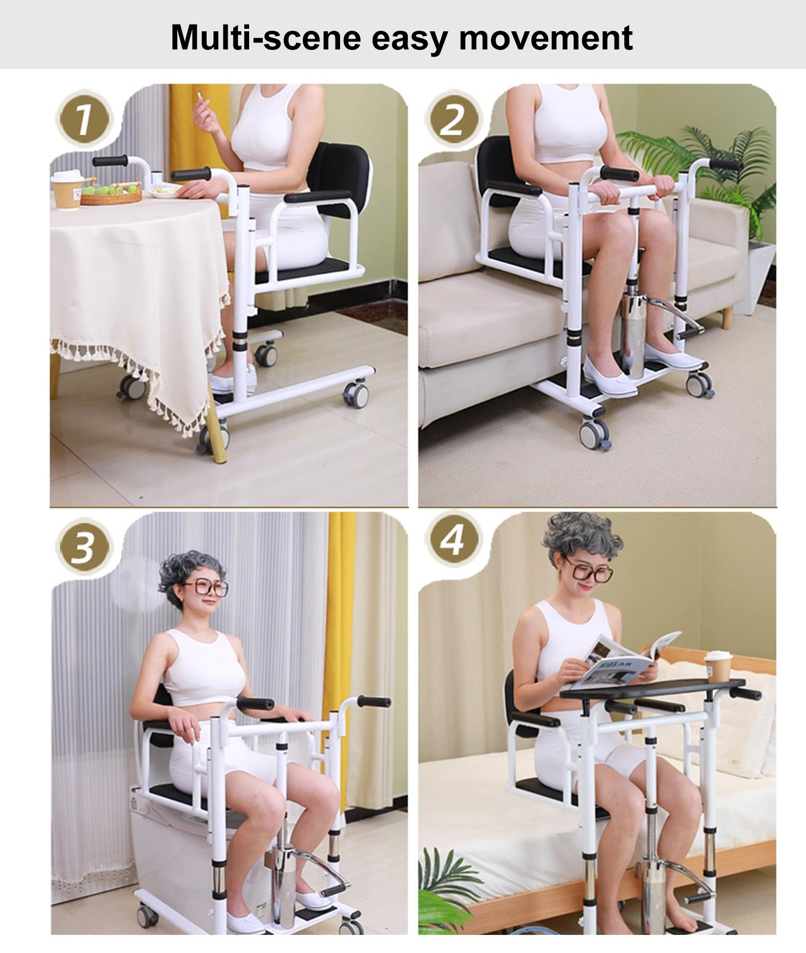 Fauteuil Roulant élévateur de Patient, Transfert de Levage de Patient hydraulique Multifonctionnel, Chaise de Toilette, Chaise de Douche, Transfert de Corps de Levage de Patient avec siège d