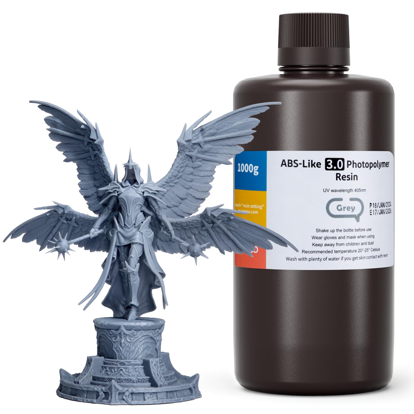 ELEGOO ABS-Like 3.0 3D Printer Resin, Upgraded ABS-Like Resin with High Precision, Toughness, Lower Shrinkage and Viscosity, 405nm Fast UV-Curing 3D