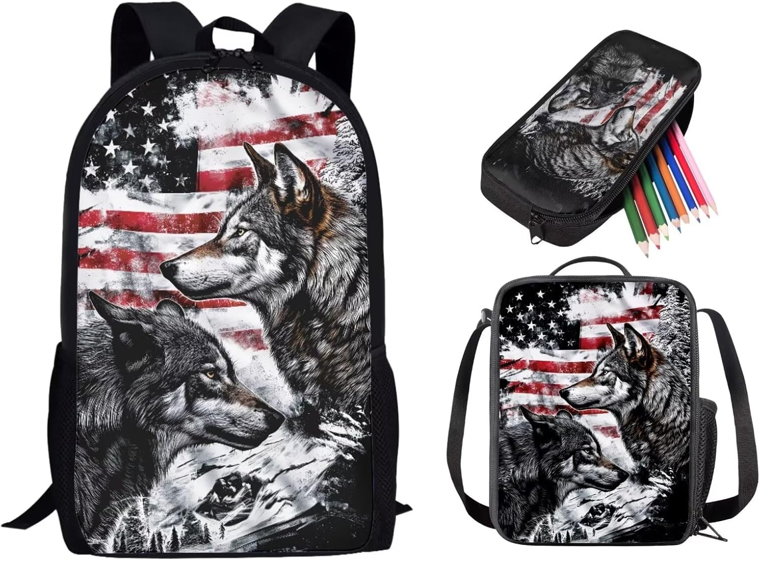 Police Bus Backpack Set with Lunch Bag and Pencil Bag, Cartoon Police Bus Backpack for Kids Lightweight Bookbag for Boys and Girls, Primary Middle School Students Schoolbag Set