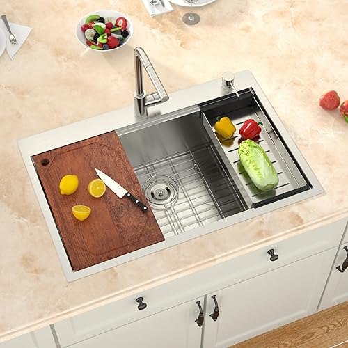 Miniatura 10 de Fregadero de cocina de acero inoxidable de 25 pulgadas de montaje superior, 25 x 22 pulgadas, 10 pulgadas de profundidad