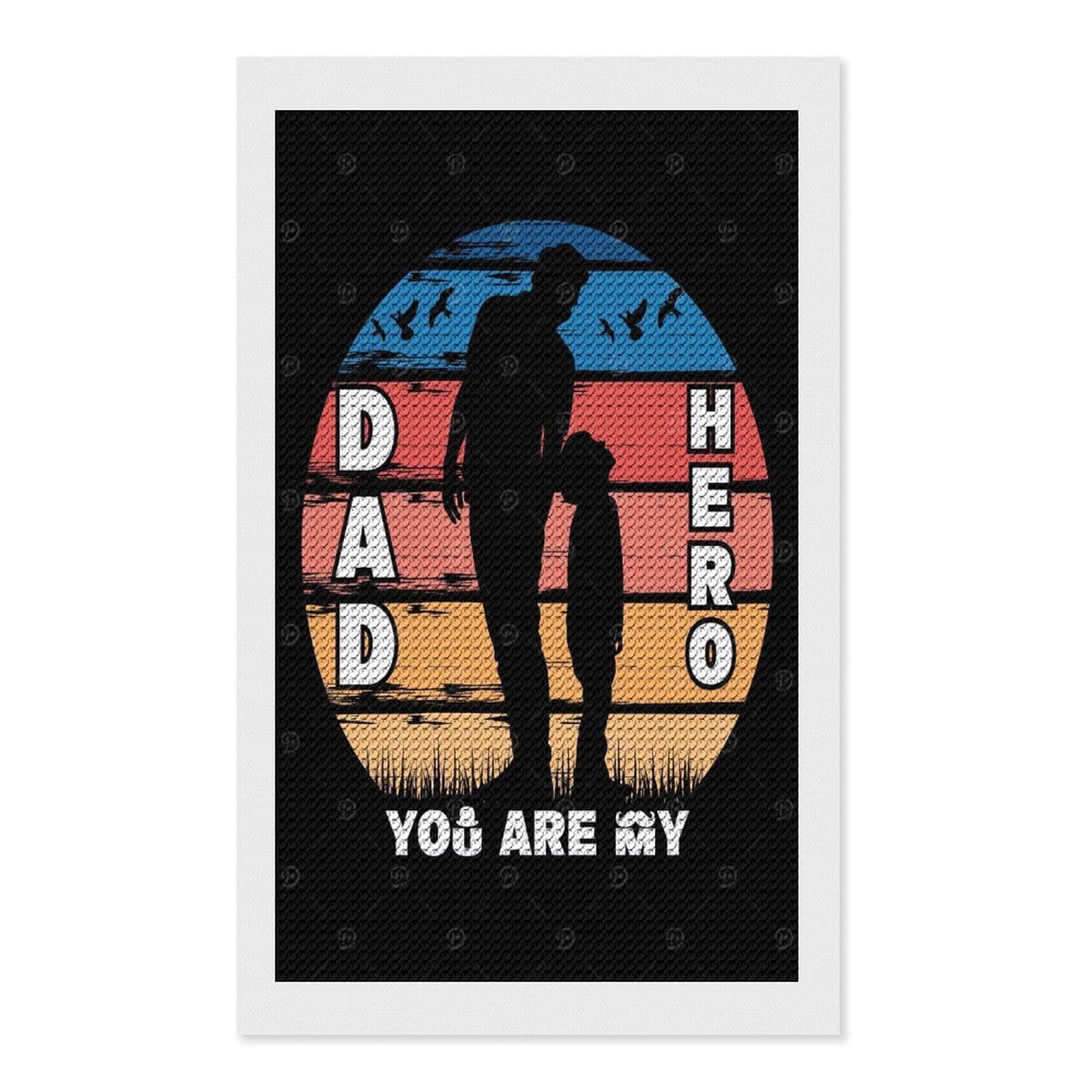 Junmoney Dad You are My Hero Diamond Painting Canvas Set 12"x20", for Adults, Sparkling Round Gems, Thoughtful Handmade Gift, Modern Decor