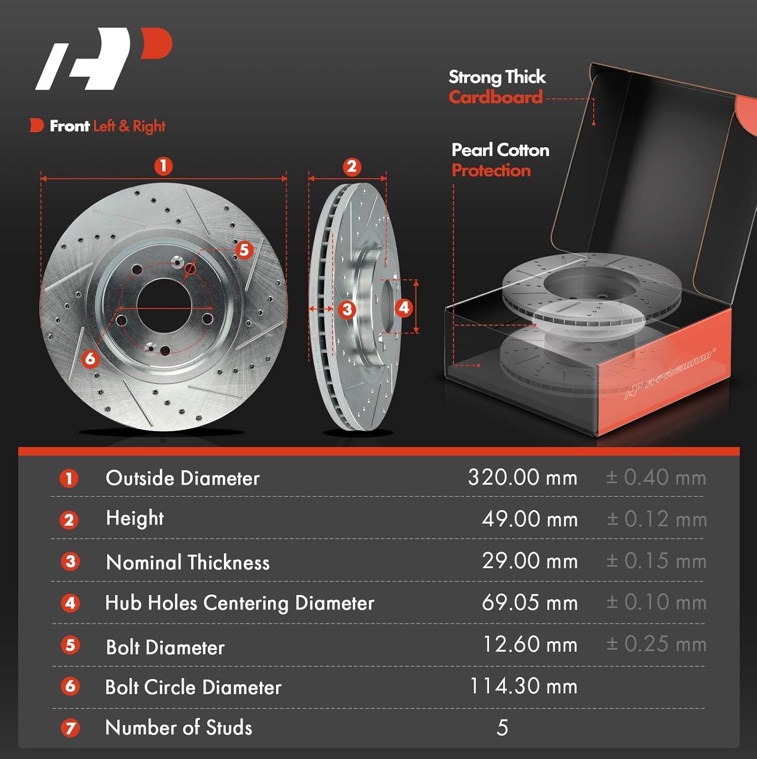A-Premium Front and Rear Drilled and Slotted Disc Brake Rotors + Ceramic Pads Kit Compatible with Select Kia Models - Sedona 2015 2016 2017 2018 2019, 3.3L, 12-PC Set