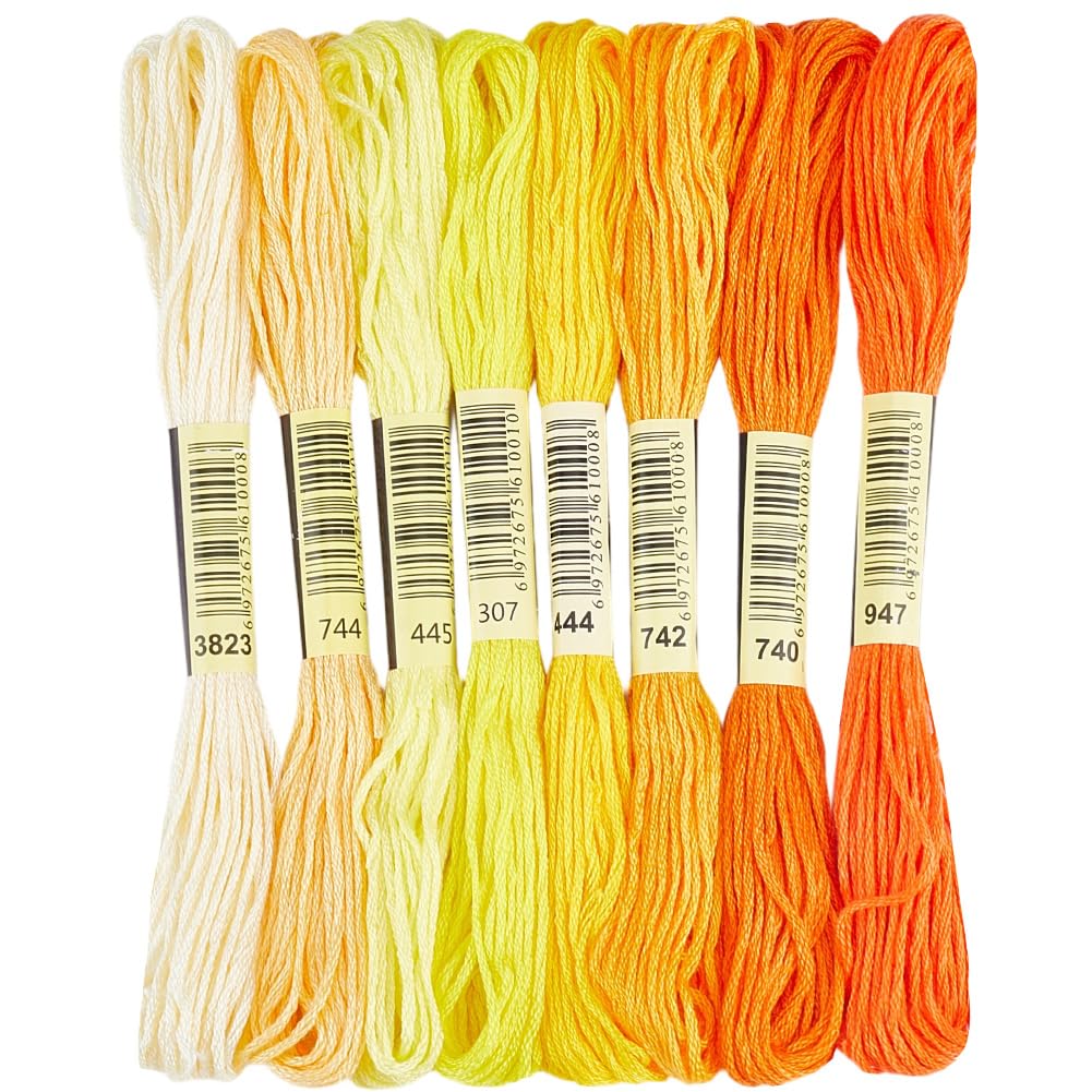 1 Box 65.6 Yards 8 Skeins 6 Ply Yellow Cotton Variegated Cross Stitch Floss Friendship Bracelet String Gradient Yarn Embroidery Assorted Bulk Thread Set for Hand Sewing Making Crochet DIY