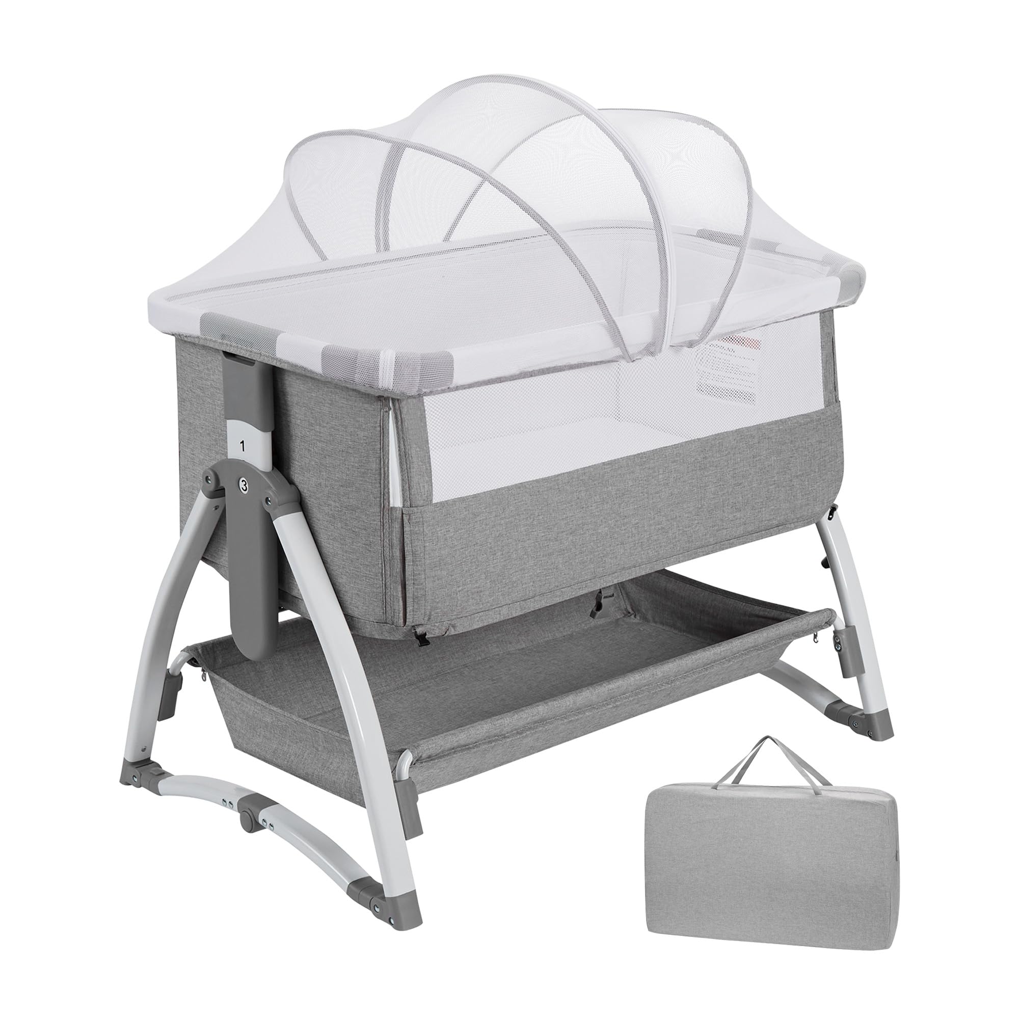 Berceau Bébé 4-en-1 Évolutif, Matelas Respirant 7 Positions Inclinaison Réglable, Fonction Bascule Silencieuse pour Cododo (0-36 Mois) - Housse de Transport Inclus