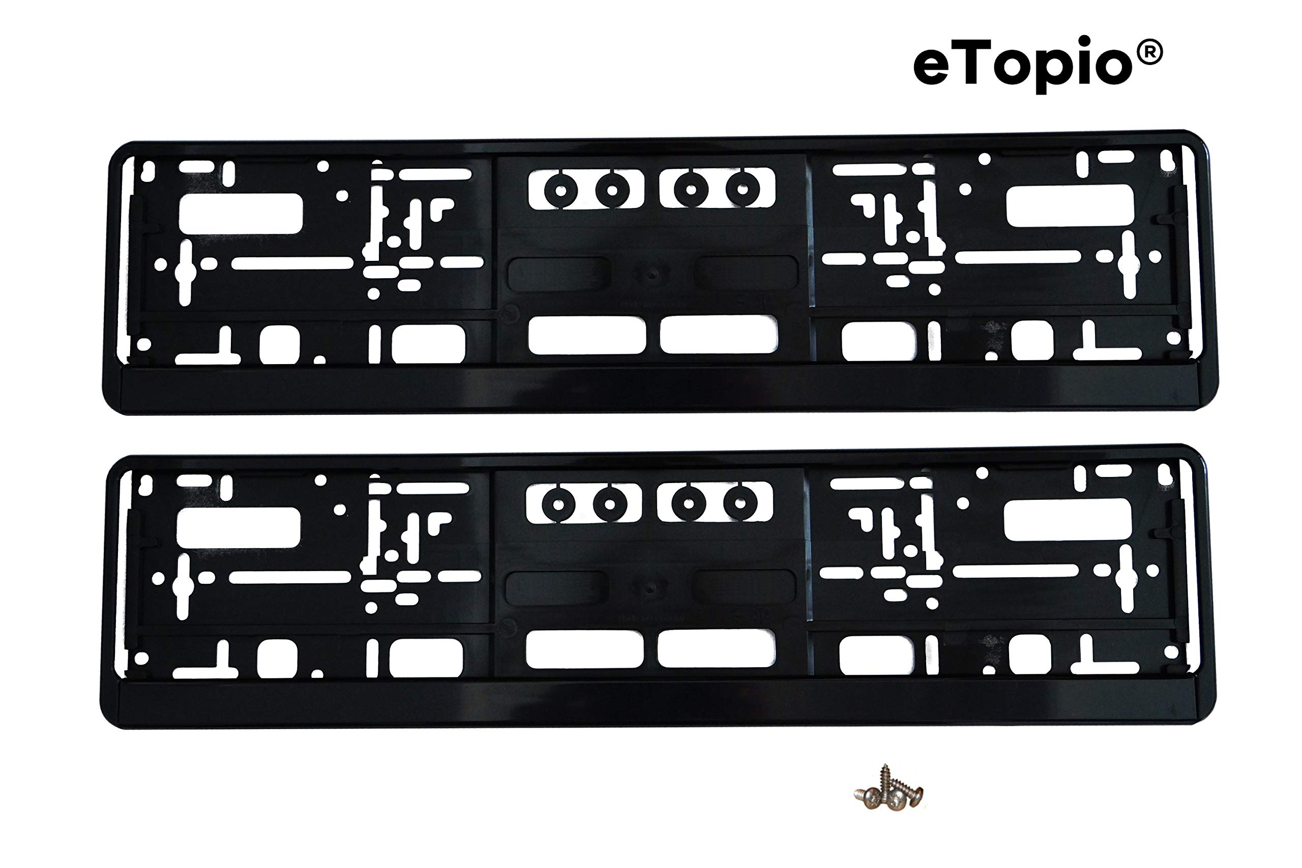 eTopio® - Lot de 2 supports plaque d'immatriculation Avec 4 vis Support pour les plaques des voitures l'UE 520 mm x 110 mm Qualité supérieure Noir