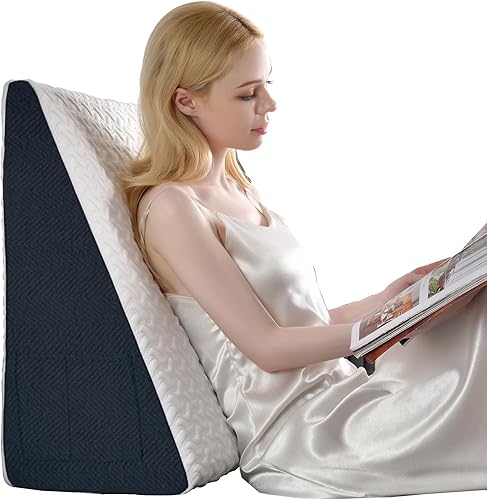 Cosmoluxe Almohada de cuña de cama de 12 pulgadas con parte superior de espuma viscoelástica refrescante, almohada triangular para reflujo ácido,