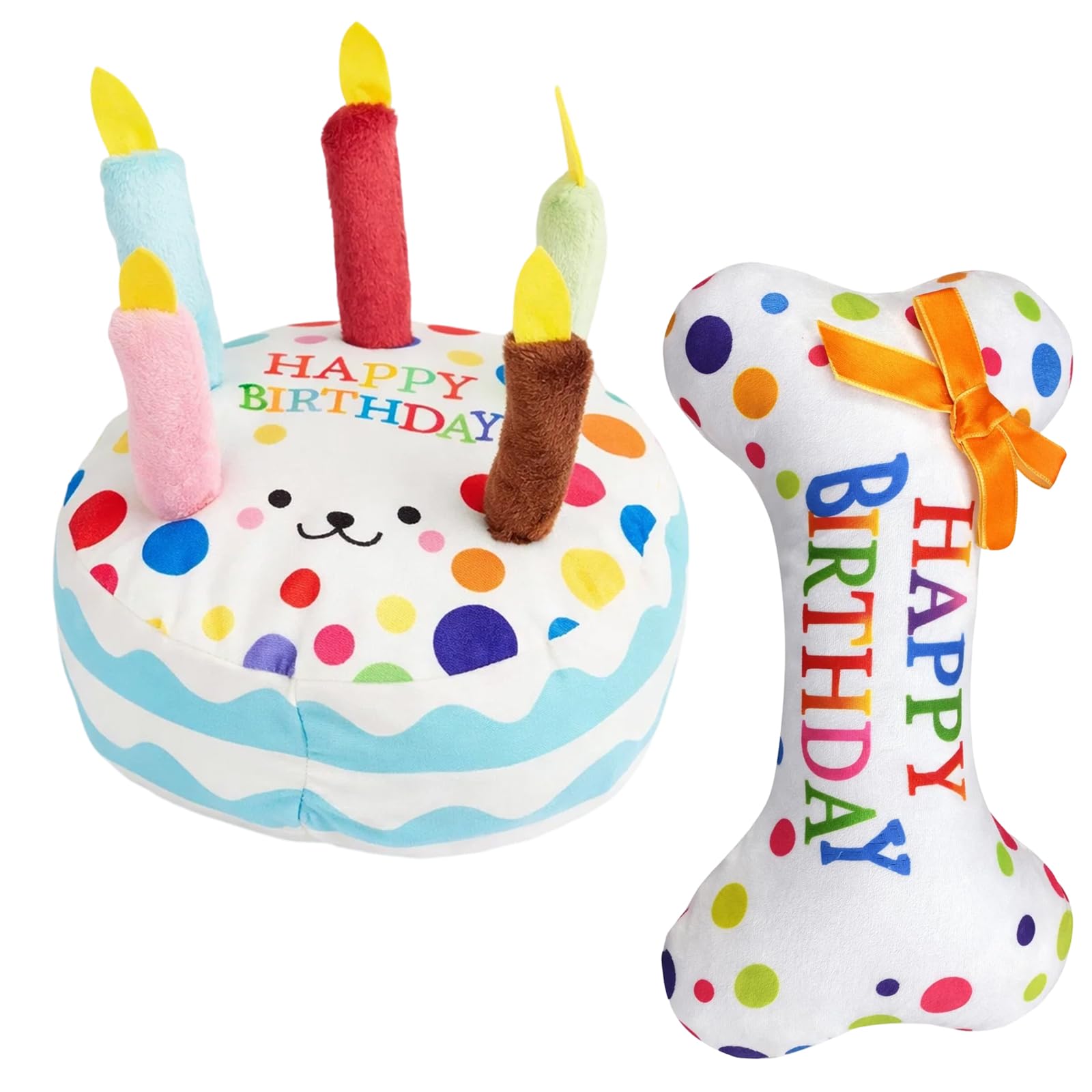 Gubilacrum 2 Pcs Dog Birthday Present, Birthday Cake and Bone Design Chew Toys for Dog, Plush Cake Birthday Toy Set, Interactive Gift for Canine Companions Puppy Playtime Celebration