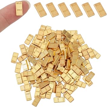 FREEBLOSS 150pcs Tiny Fake Gold Bars Mini Fake Gold Dollhouse Miniatures Dollhouse Decorations for Micro Landscaping Fairy Garden, 0.51x0.23x0.08 inches