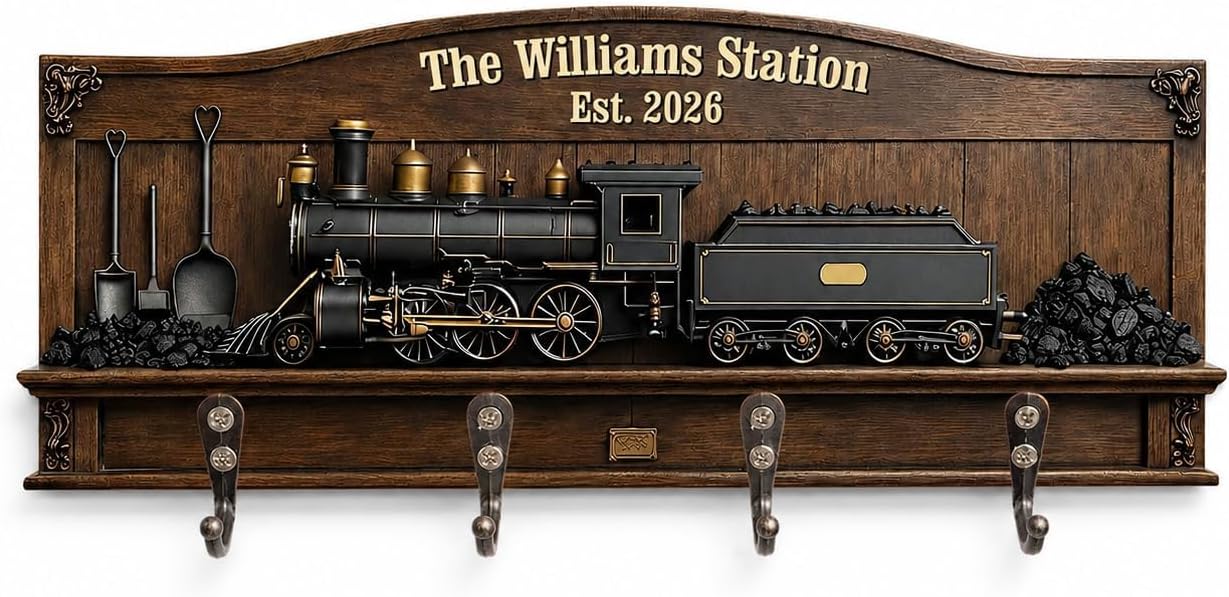 The Family Station, Personalized Key Holder, Gift For Dad and Train Lovers