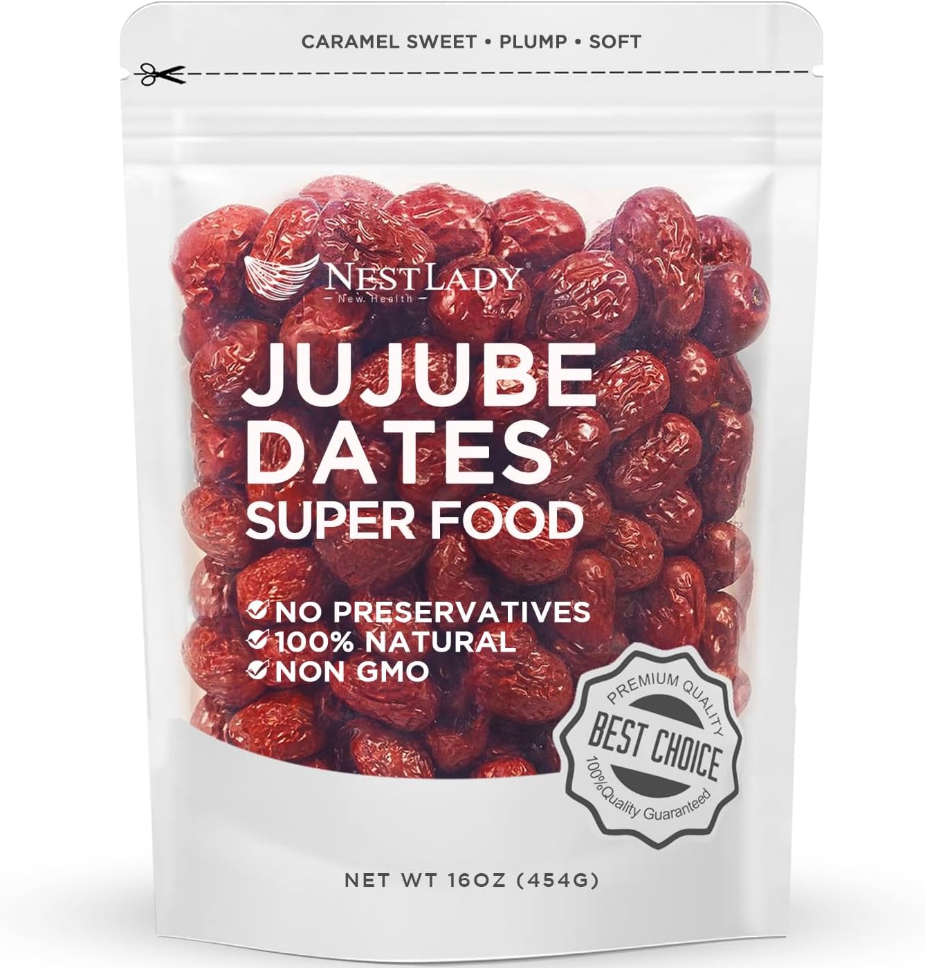 NESTLADY Premium Jujube Date, Red Date (Hong Zao), 100% Natural, Improve sleep, Health Snack, Dried Fruit, Sweet and Chewy Net weight: 454g (1LB),Packed in USA