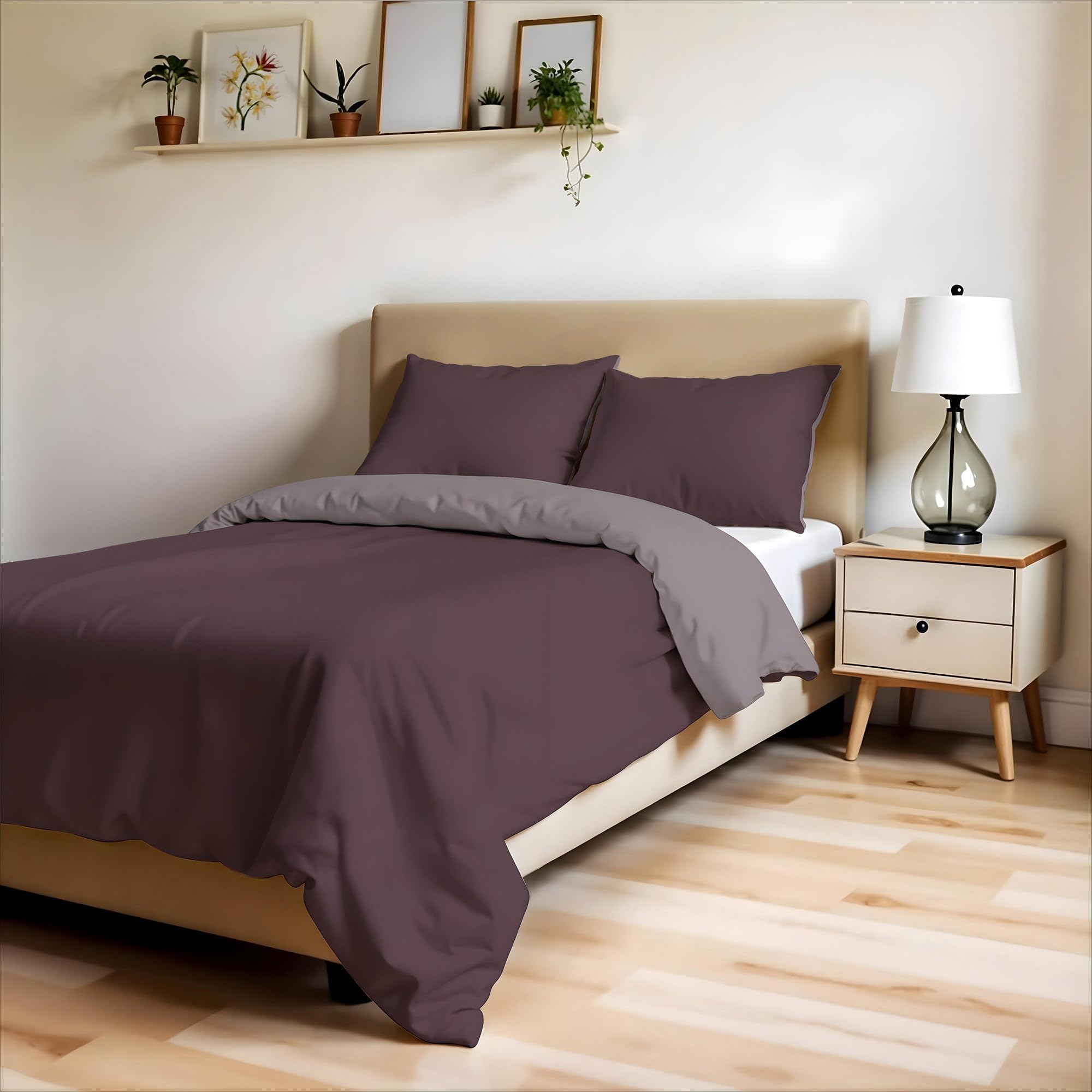 ZOE Plain Duvet Cover with Duvet Cover 200 x 200 cm with Flap 50 cm + Pair of Pillowcases 50 x 80 cm Wine/Antique Pink