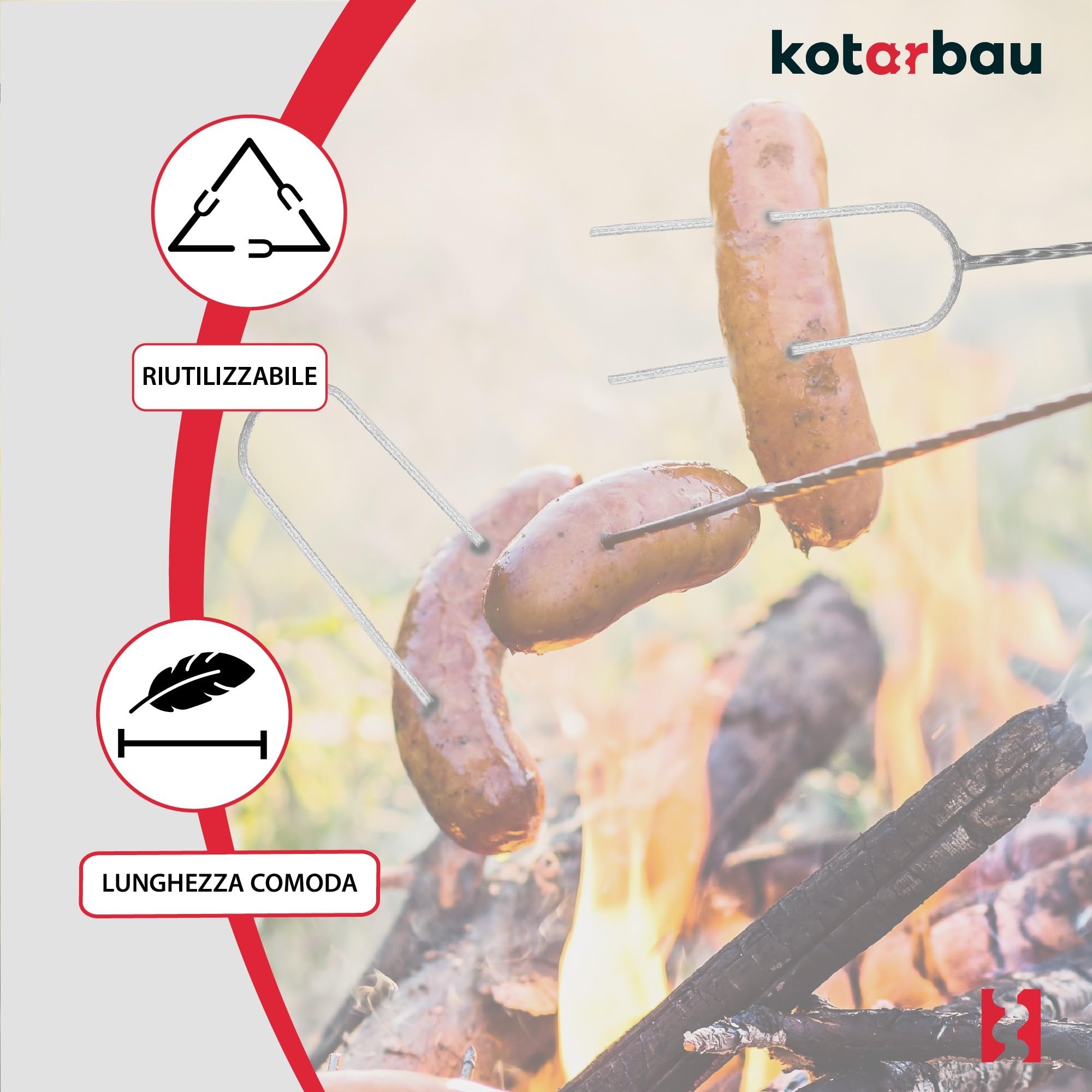 KOTARBAU® Set 10 Pezzi Spiedini Per Barbecue - Acciaio - 100 cm - Forchettone Barbecue - con Manico in Legno - Fuoco - Ergonomico - Resistente