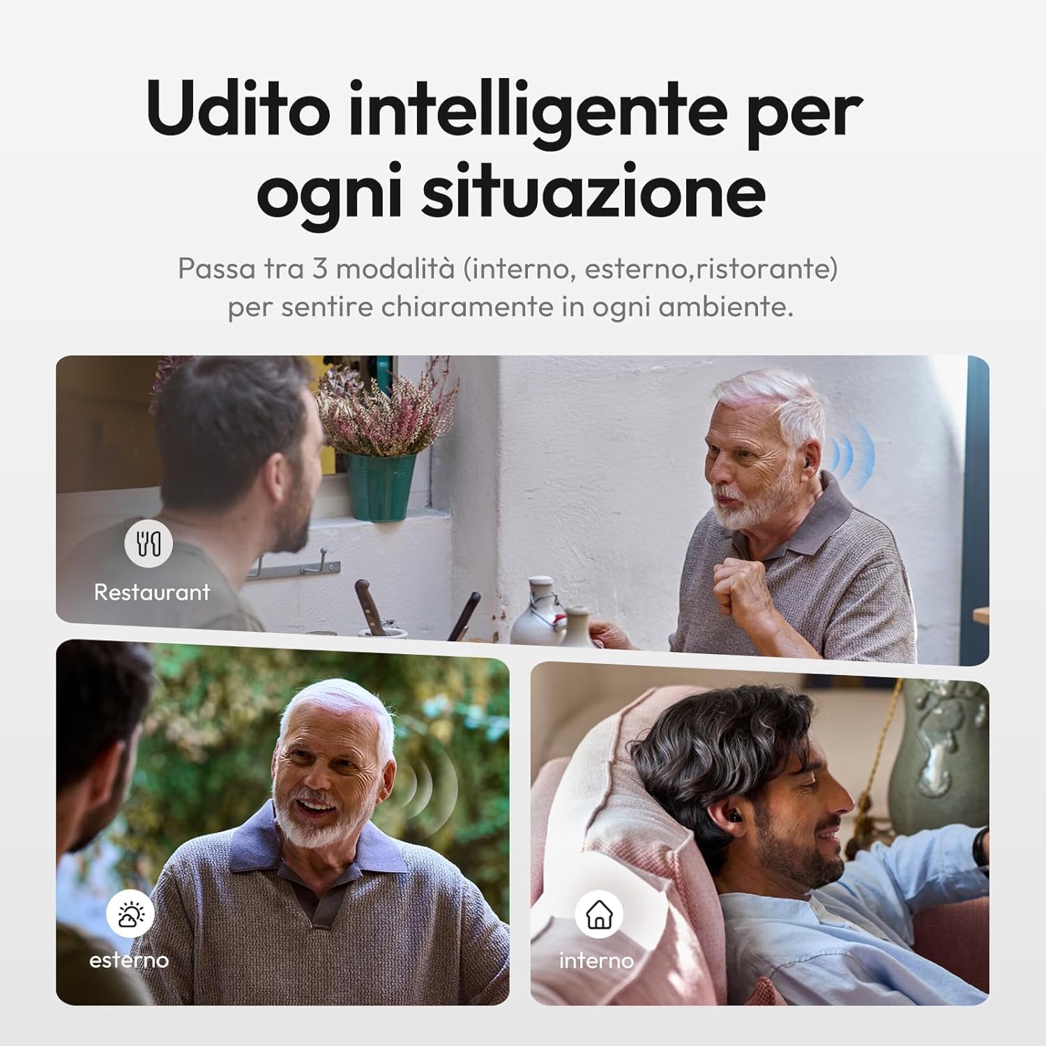 Nano Dispositivo Audio Senza Bluetooth/App, Supporto Uditivo per Anziani e Adulti, 3 Modalità di Ascolto, Guadagno a 4 Livelli, Design Discreto e Quasi Invisibile (Galassia)