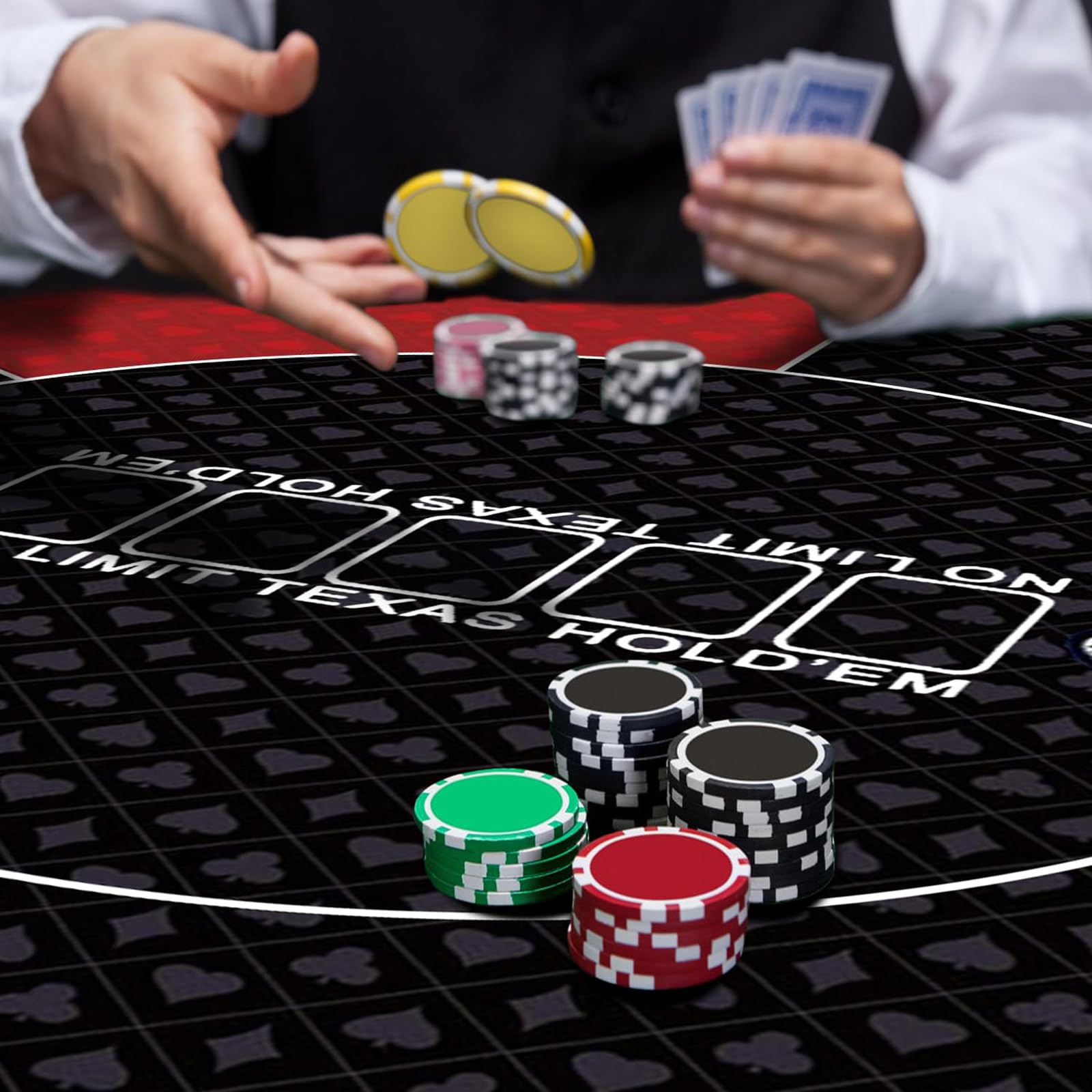 mata do gry w karty, Profesjonalna okrągła mata do pokera Texas Holdem z torbą przenoszenia, przenośnym blatem(Red,L)