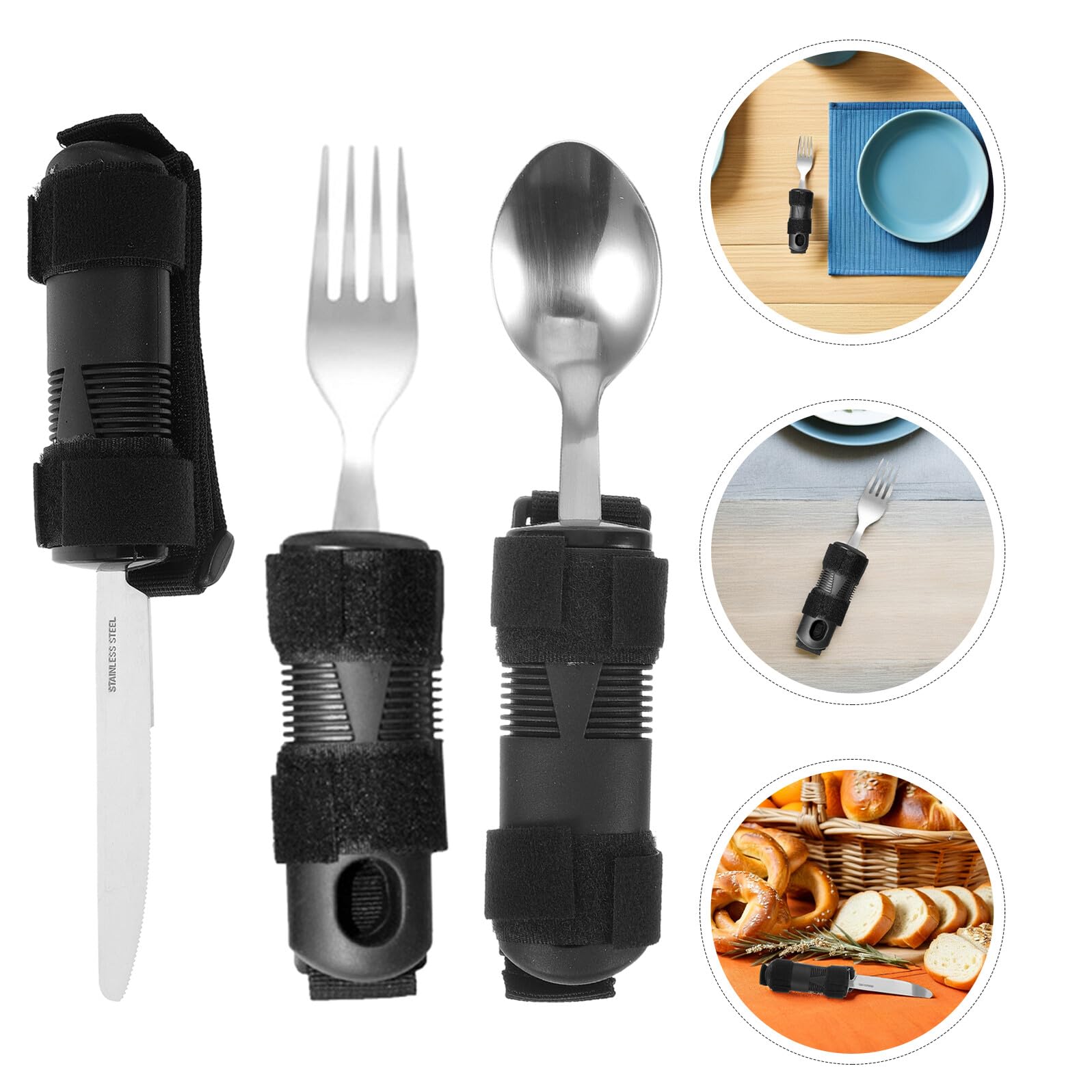 Juego de Cubiertos Adaptados Antivibración para Personas Mayores Mango Grande Ergonómico y Antideslizante Cuchara y Tenedor Angulados Utensilios para Alimentación Autónoma 3