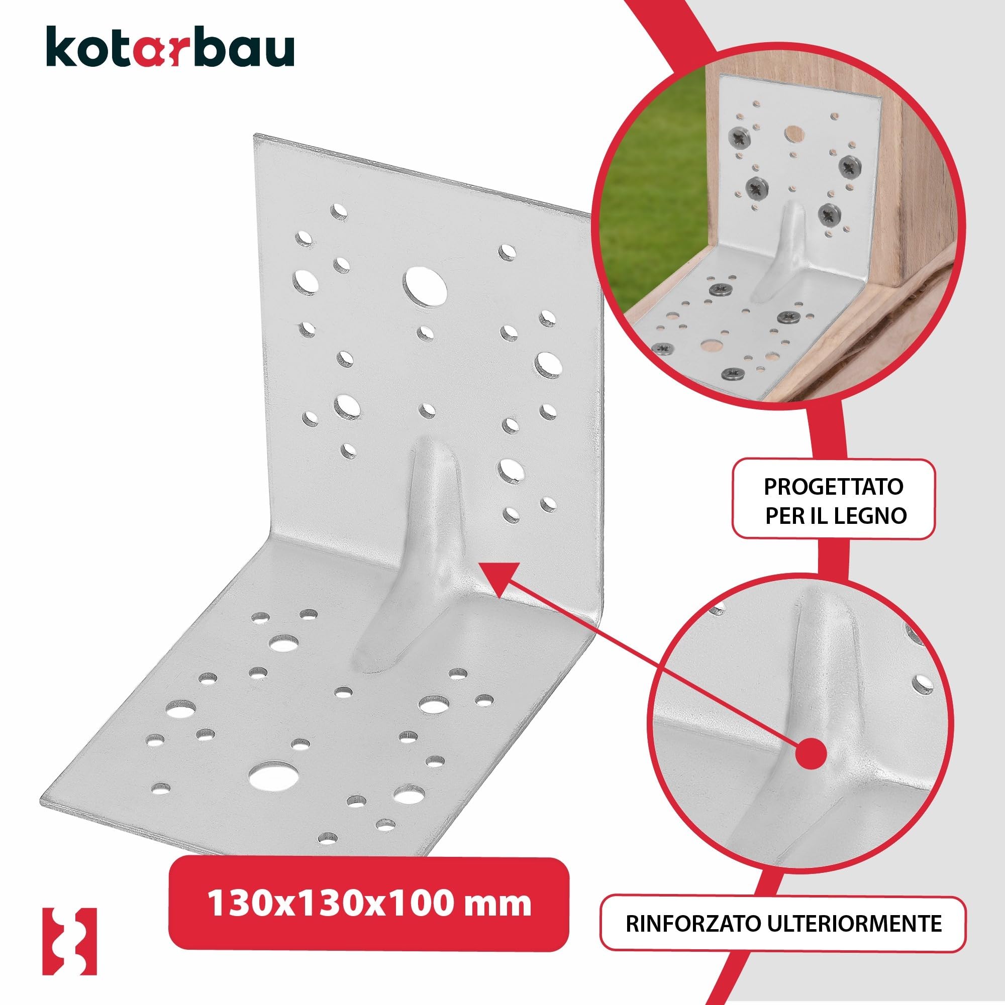 KOTARBAU® 25 Pezzi Staffa Angolare - Acciaio Zincato - 130 x 130 x 100 mm - Argento - Staffe Angolari per Legno - Squadretta Angolare 90 Gradi - Resistente alla Corrosione