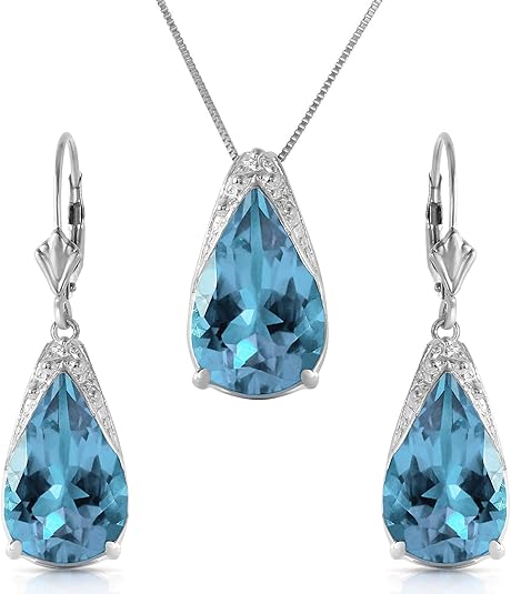 Galaxy Gold GG 14k White Gold Blue Topaz Drop Necklace and Earrings Set