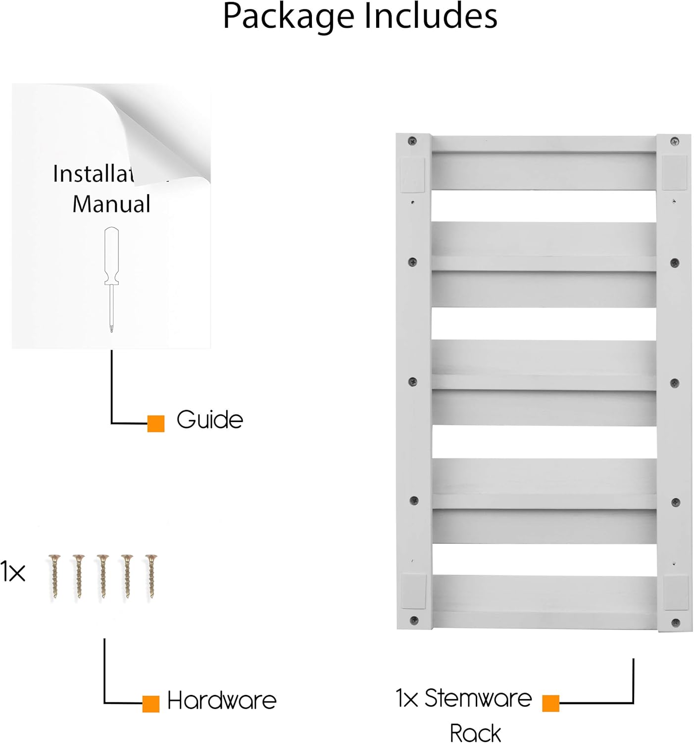 Rustic State Eze 4 Sectional Under Cabinet Mount Wood Stemware Rack Hanging Shelf Glassware Holder Bar Organizer with up to 12 Wine Glass Storage 10 Inch Deep White