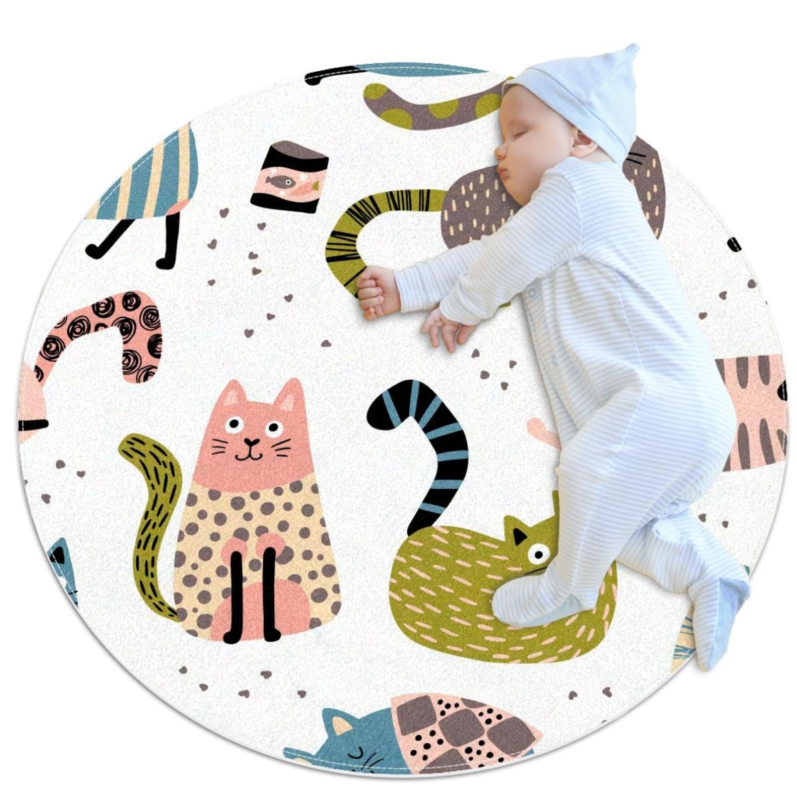 Tapis de salle de bain motif chat rond 1m pour décorer la chambre enfant