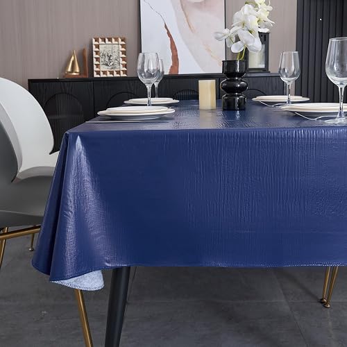 Rectangle Tablecloth Wipeable Vinyl Tablecloths with Flannel Backing, Plastic Ou