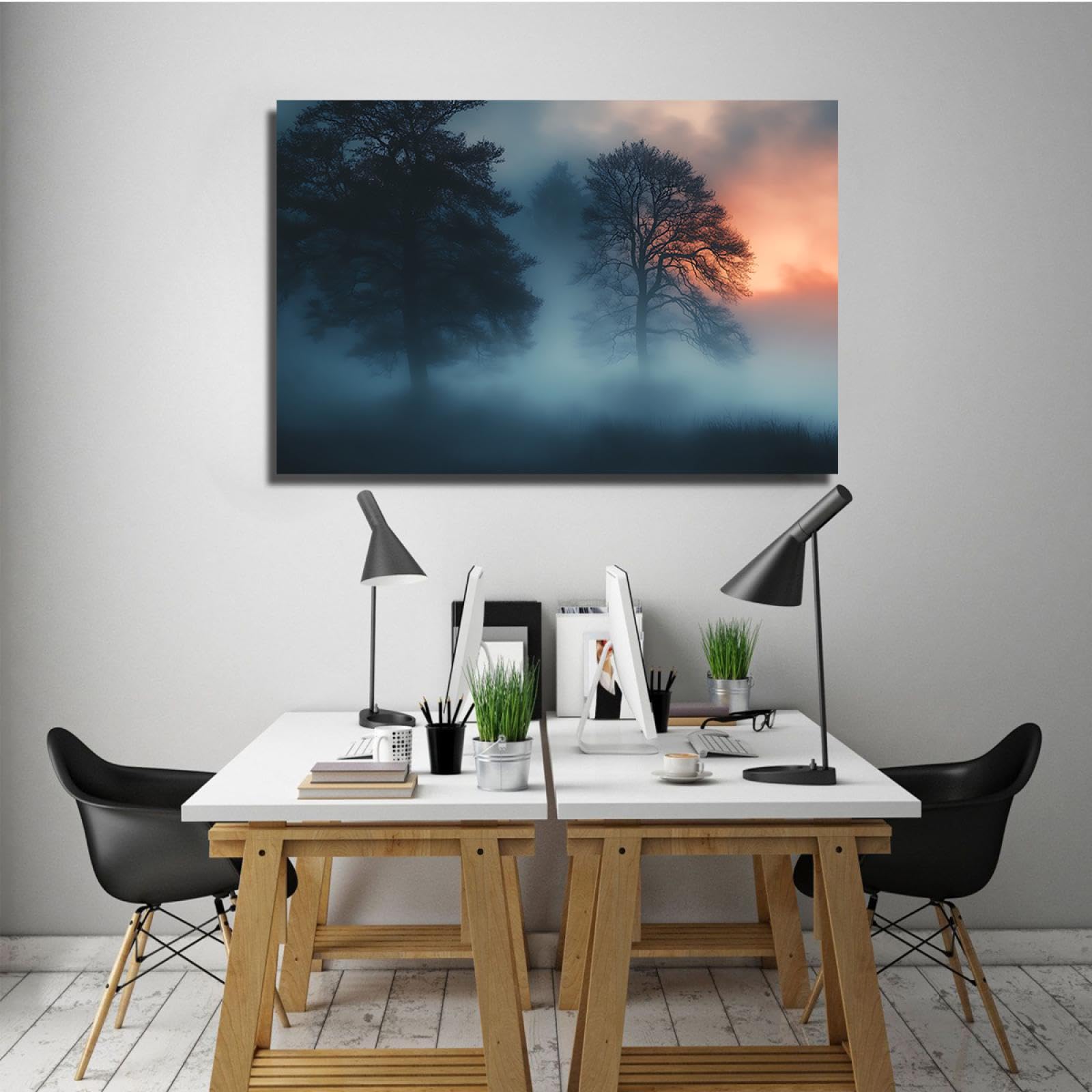UIRINGART Toile de style gothique art mural matin brouillard forêt paysage imprimer affiche pour le salon salle d’étude chambre mystérieux décor mural 50x80cm cadre intérieur