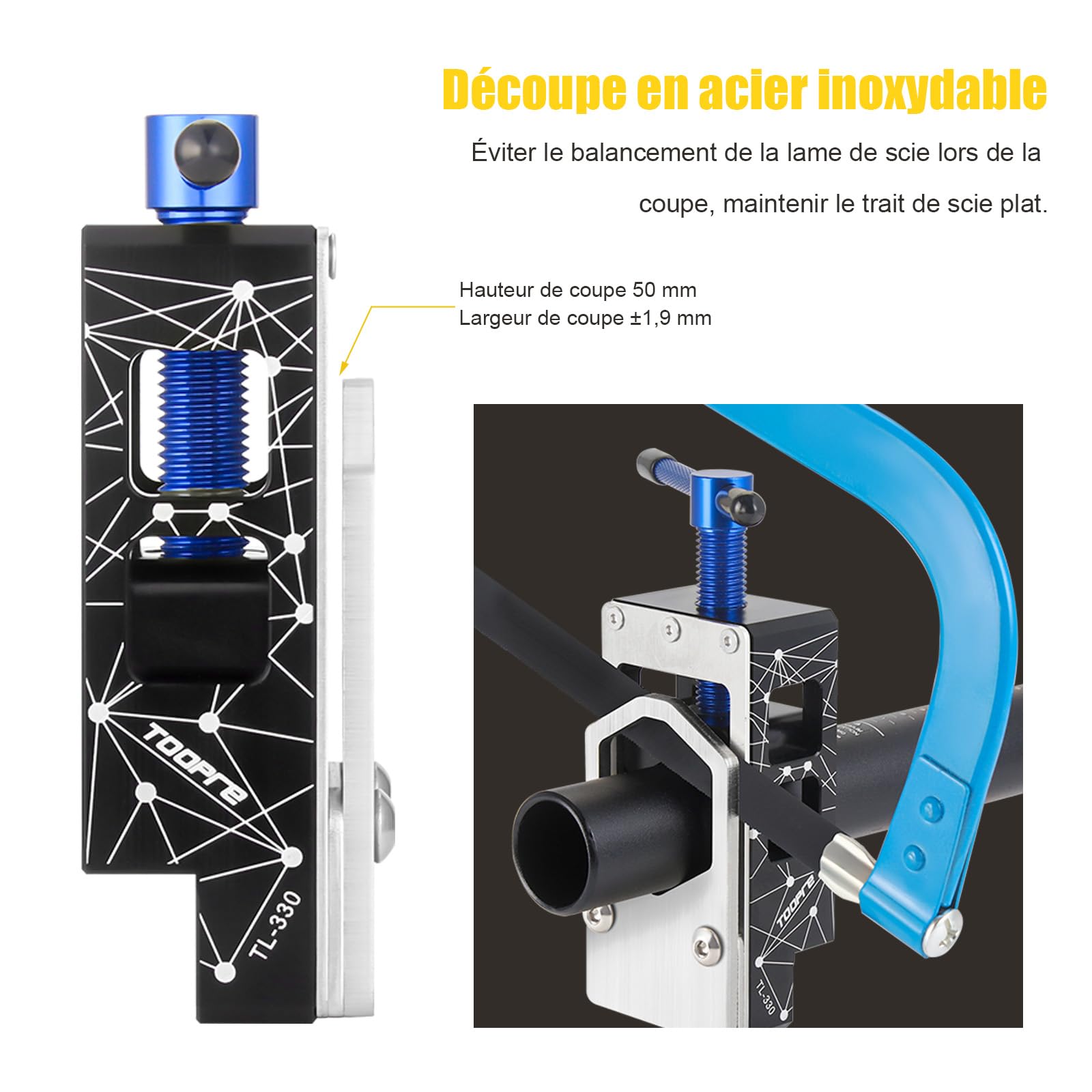 Mimoke Dispositif de coupe pour tube de fourche de vélo Support de tube en alliage d'aluminium et acier inoxydable pour couper des tubes de φ15-37mm, idéal pour les fourches de vélo, les tiges de
