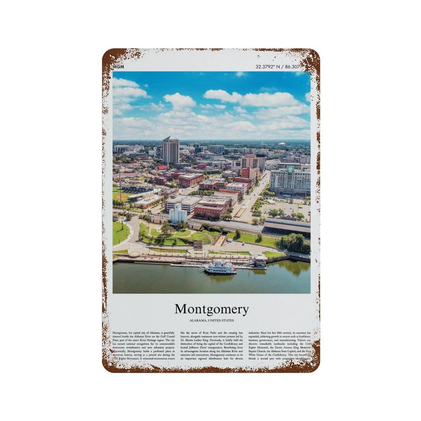 xiaoxiaoshen Montgomery Alabama, United States, USA City Scenery Wall Decor Art Metal Tin Poster Modern Home Decor Art Home Bar Shop Decorations Vintage Sign 30x20cm