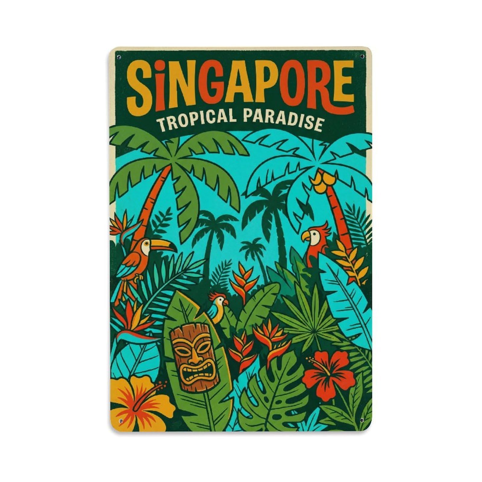 Huiyhb 8X12inch(20X30cm) Vintage Travel Singapore Tropical Metal Tin Sign